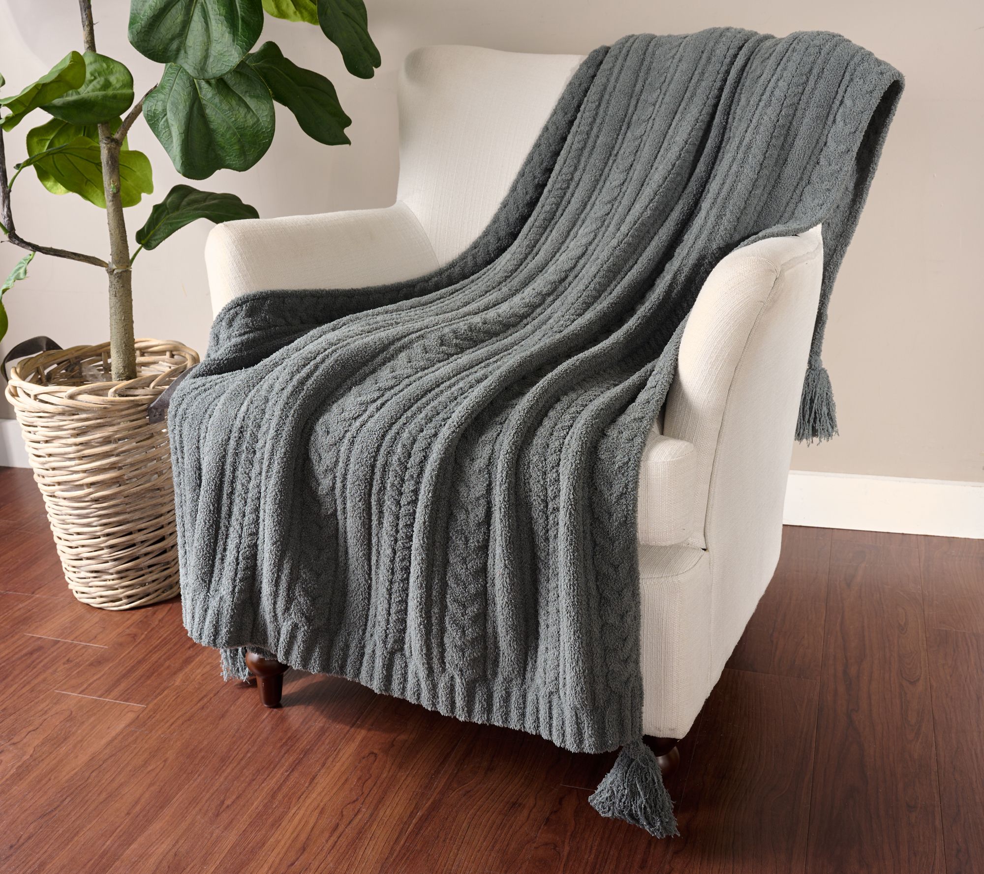 Barefoot Dreams CozyChic 45x60 Cable Blanket with Tassels