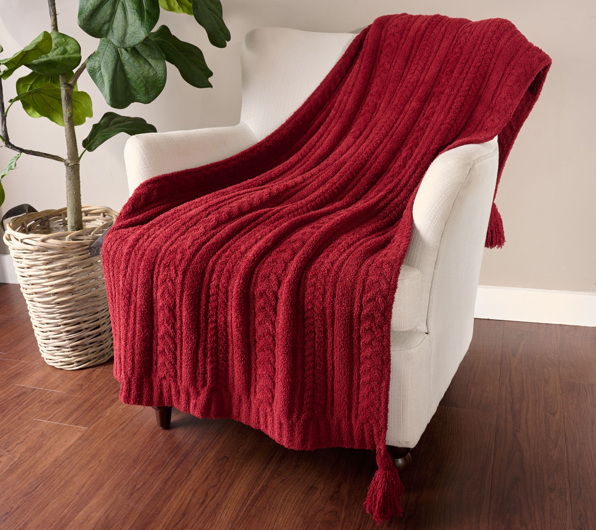 Barefoot Dreams CozyChic 45x60 Cable Blanket with Tassels