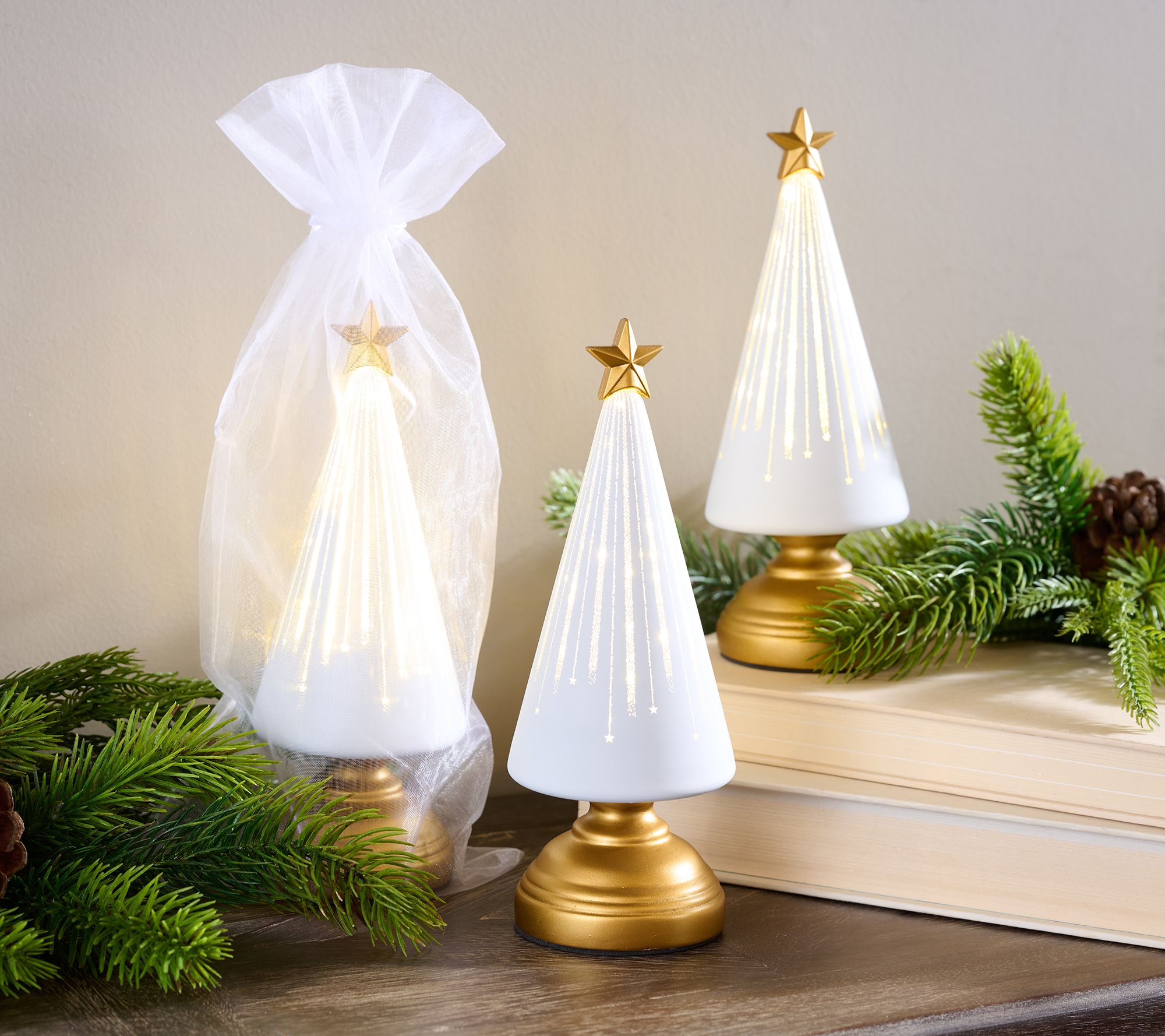 "As Is" Set of 3 7.5" Starry Night Trees with Sheer Bags by Valerie
