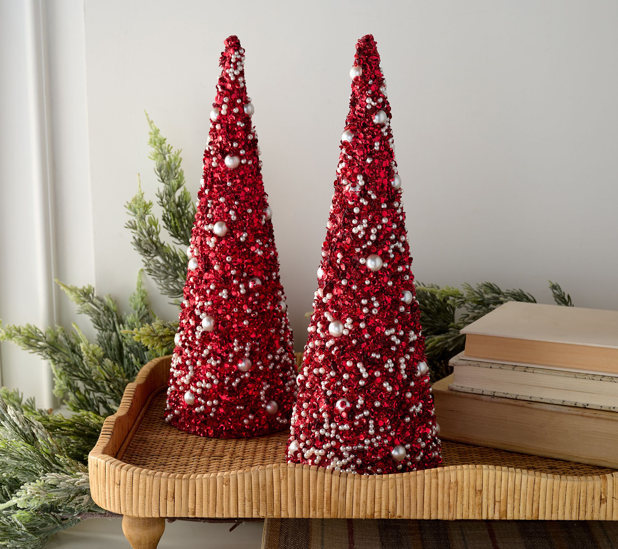 Set of 2 Pearl and Glitter Cone Trees by Valerie