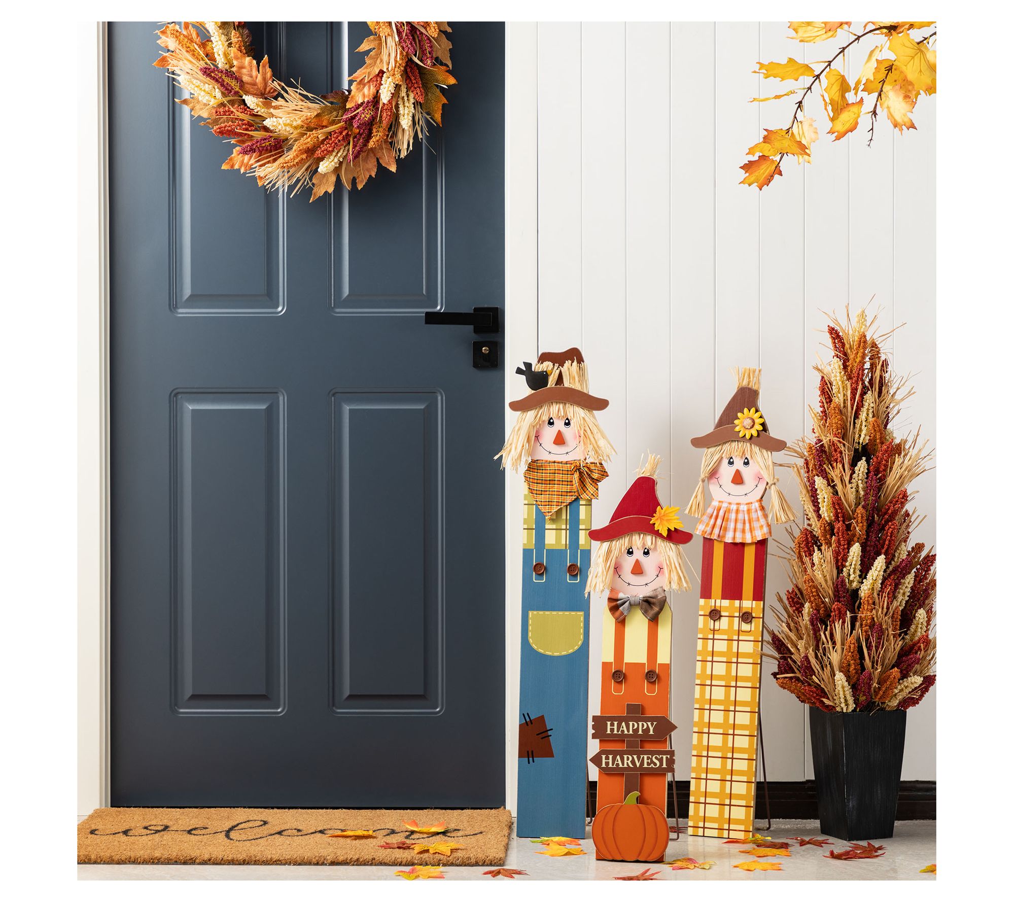Glitzhome Fall Harvest Wood Sacrecrow Family Porch Signs S/3