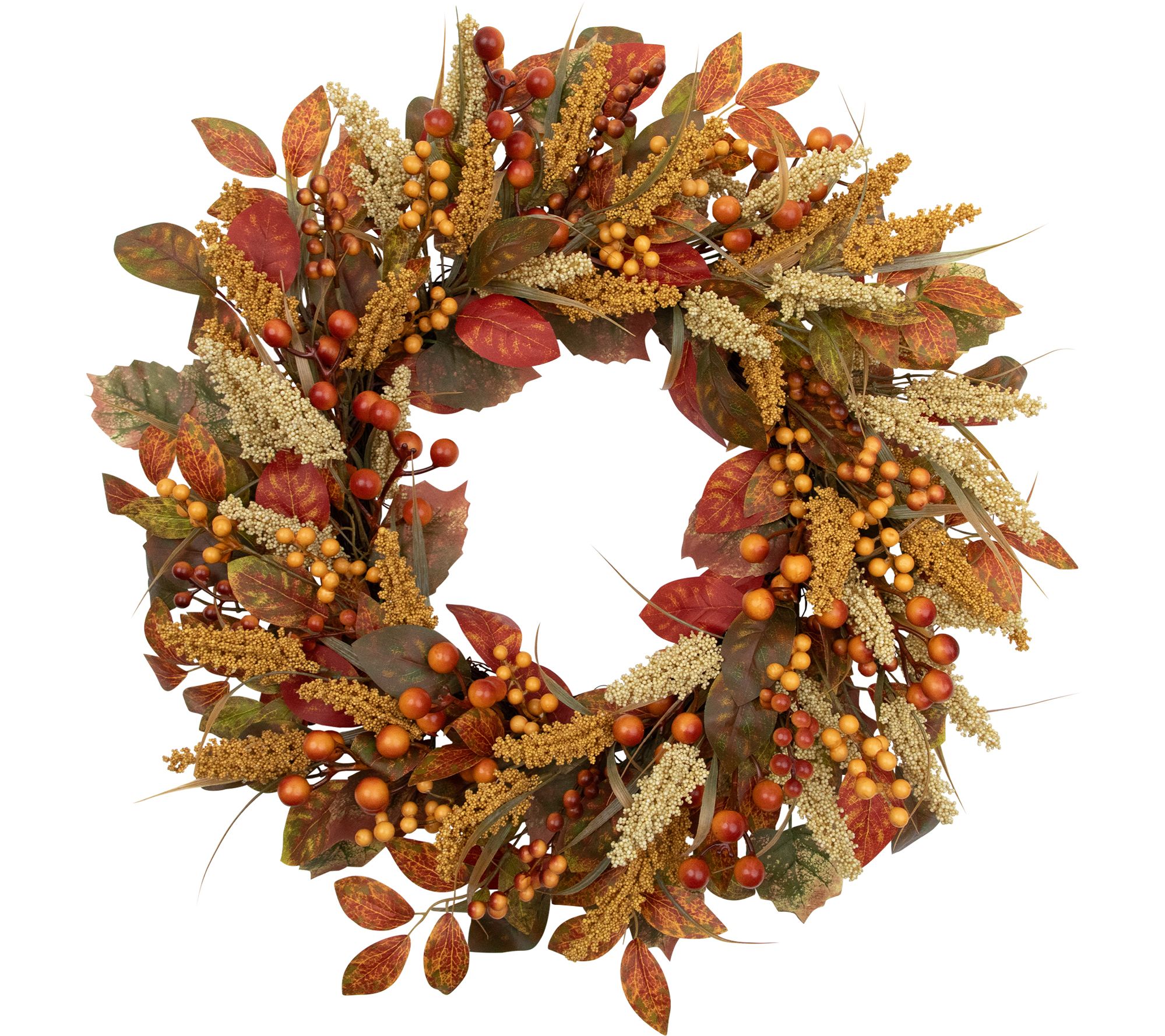 Northlight Leaves and Berries Harvest Wreath 24", Unlit