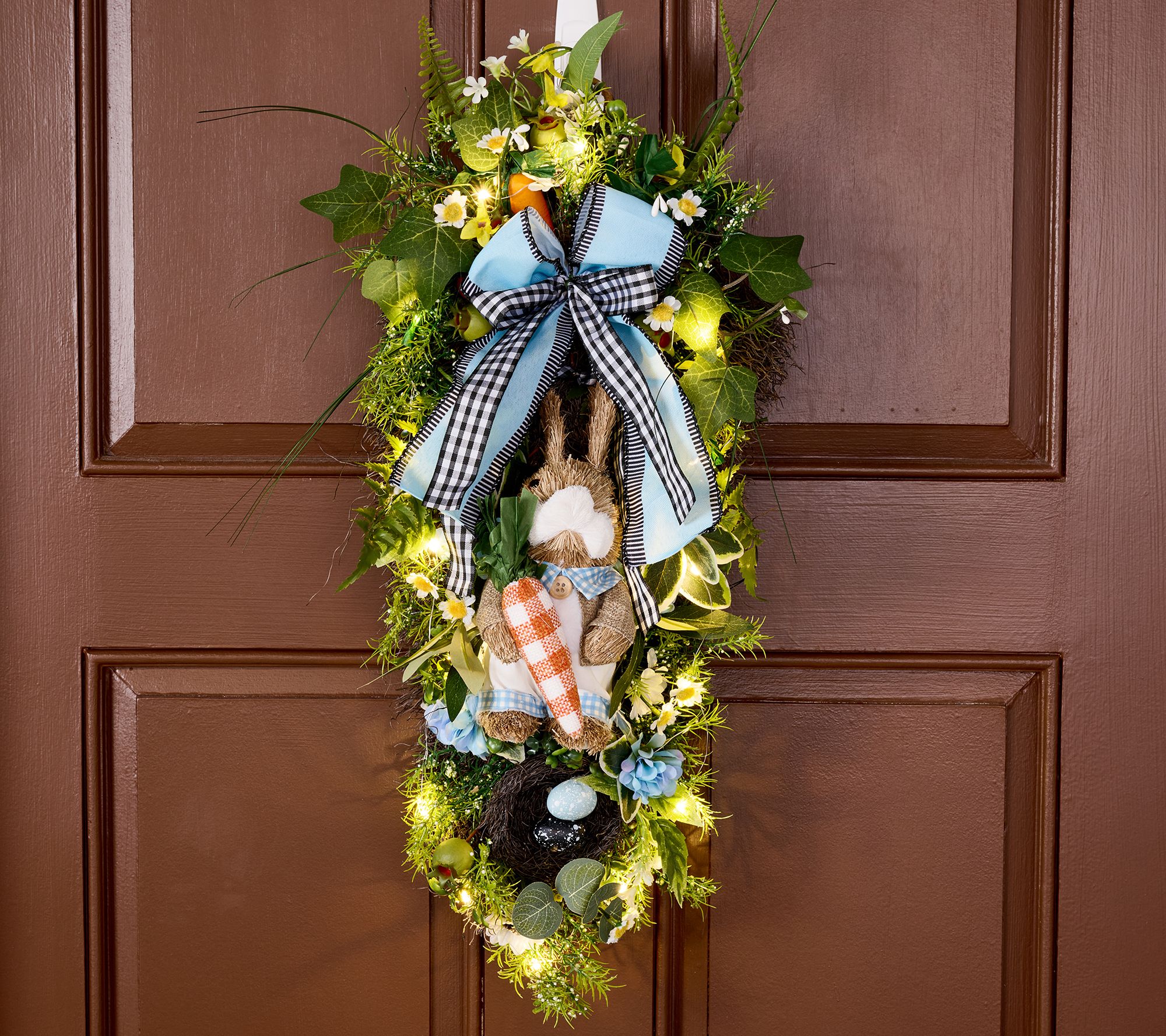 24" Illuminated Sisal Bunny Teardrop With Ribbon by Valerie