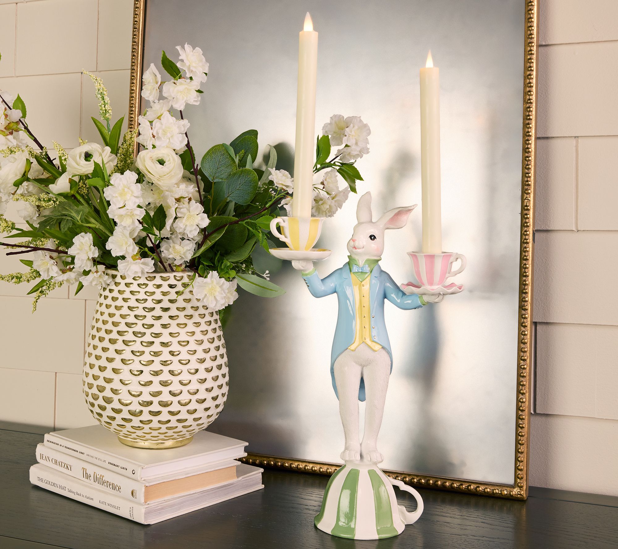  16" Bunny with Teacups Taper Holder by Valerie - H510274