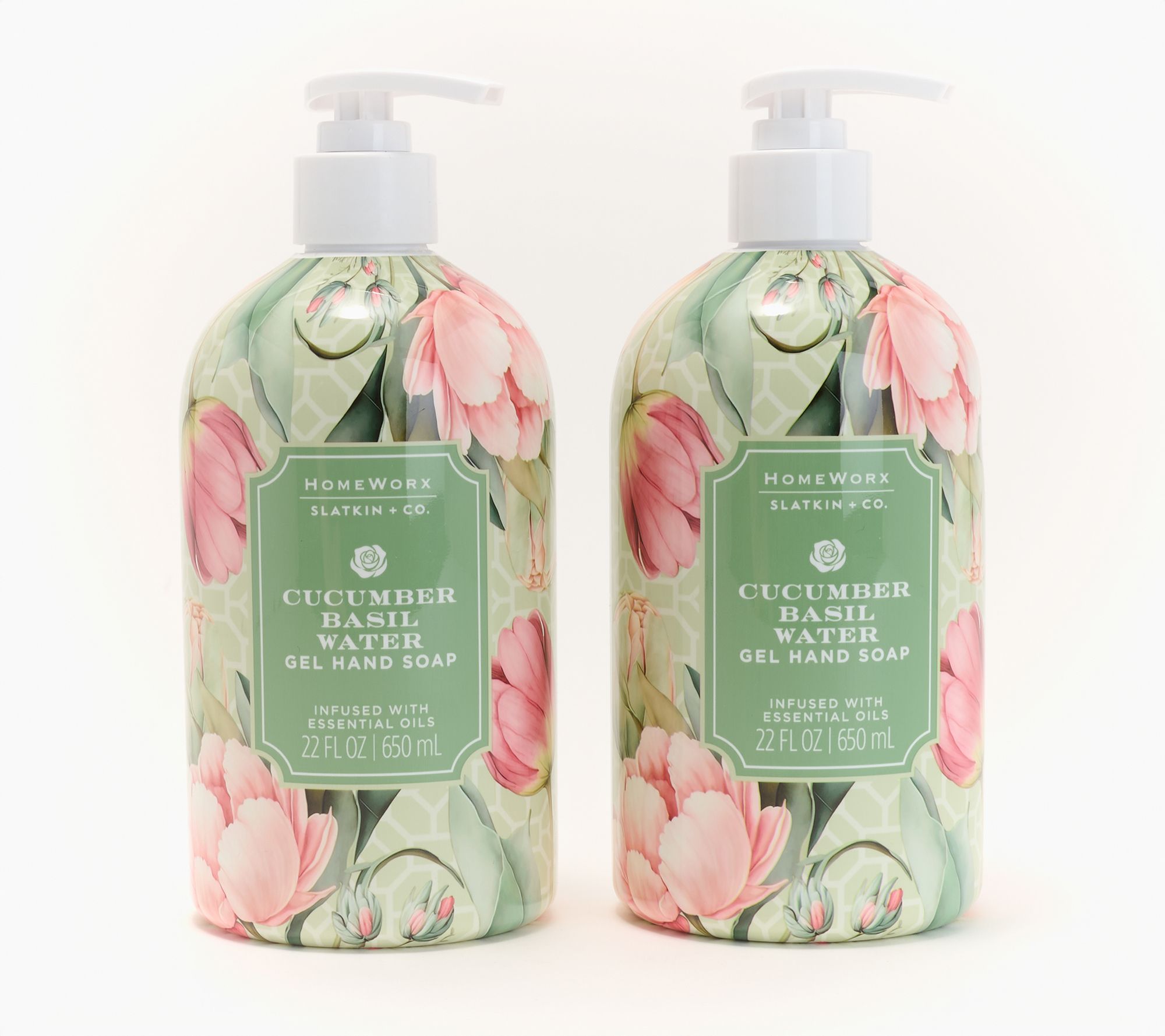 HomeWorx by Slatkin + Co. S/2 22oz Gel Hand Soap Cucumber Basil