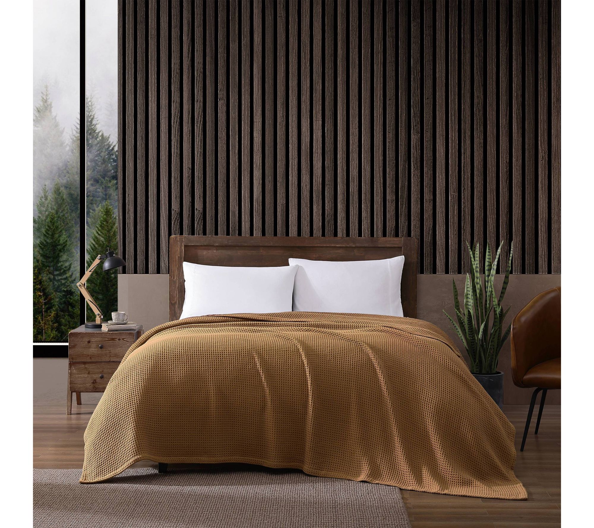 Eddie Bauer Solid Waffle Brown Cotton Full/Queen Blanket