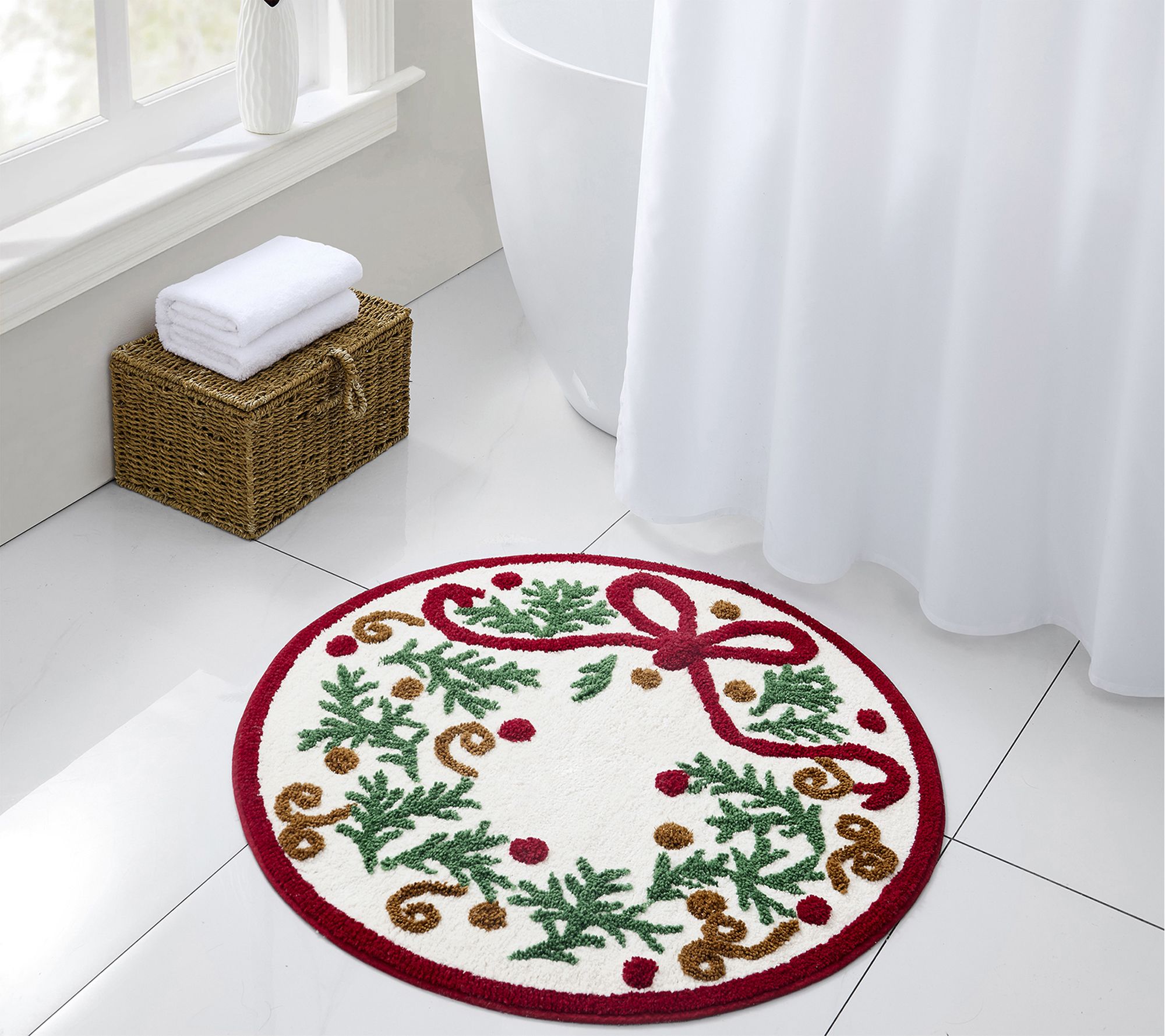 Hallmark Multi Christmas Wreath Tufted HolidayBath Rug, 30"