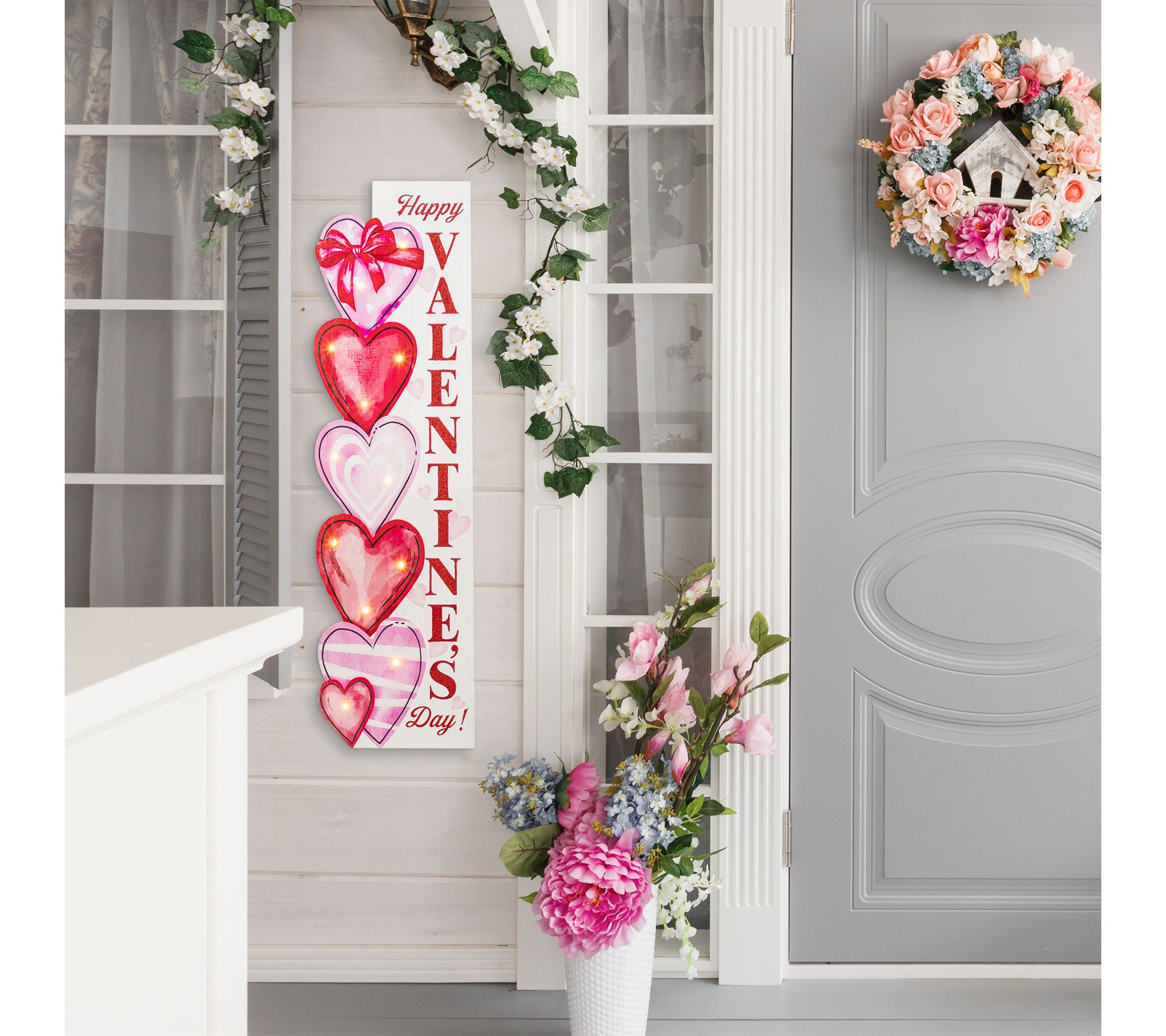 Glitzhome 36"H Valentine's Lighted Stacked Heart Porch Decor