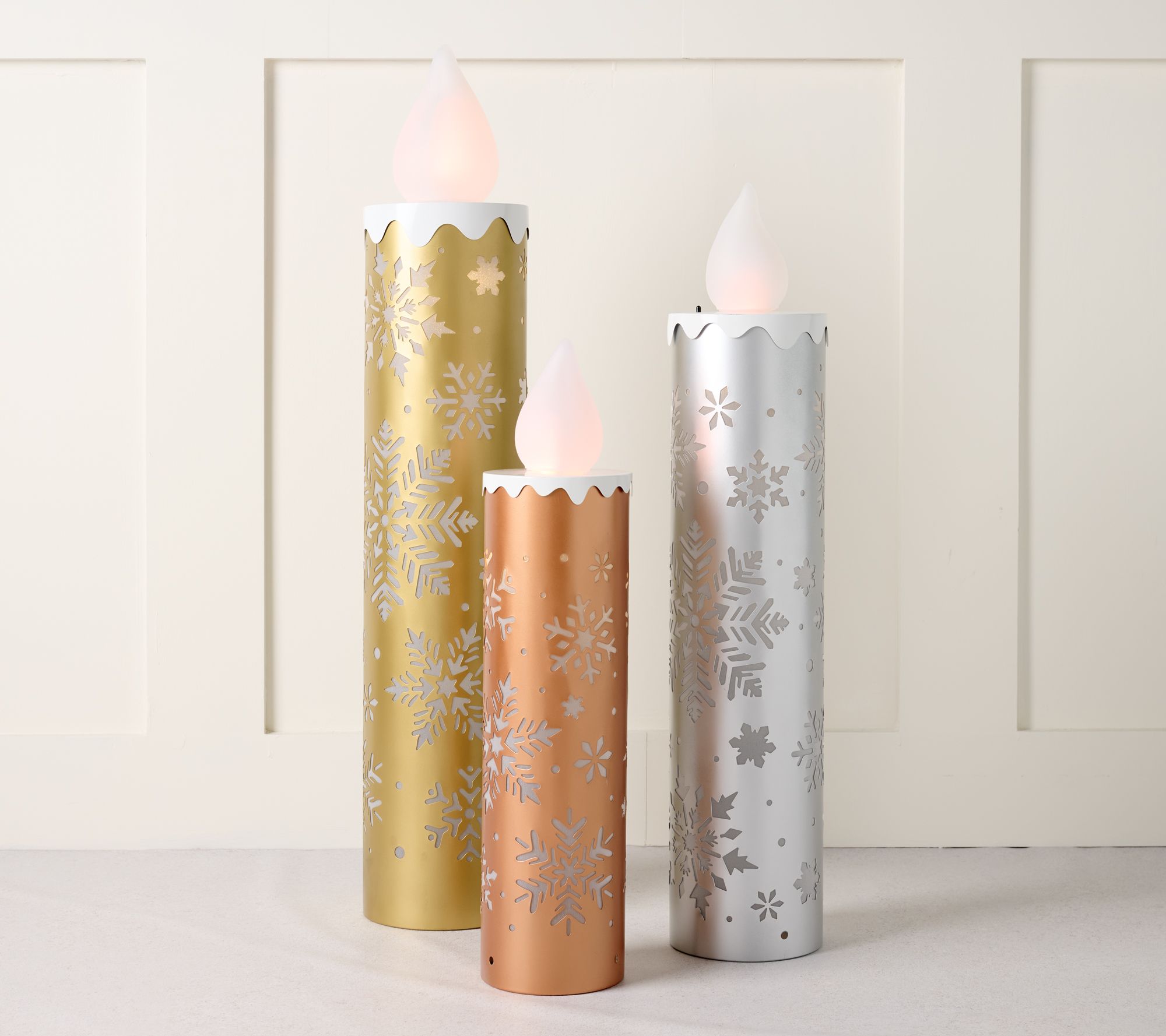 Kringle Express Set of 3 LED Oversized Metal Candles Decor