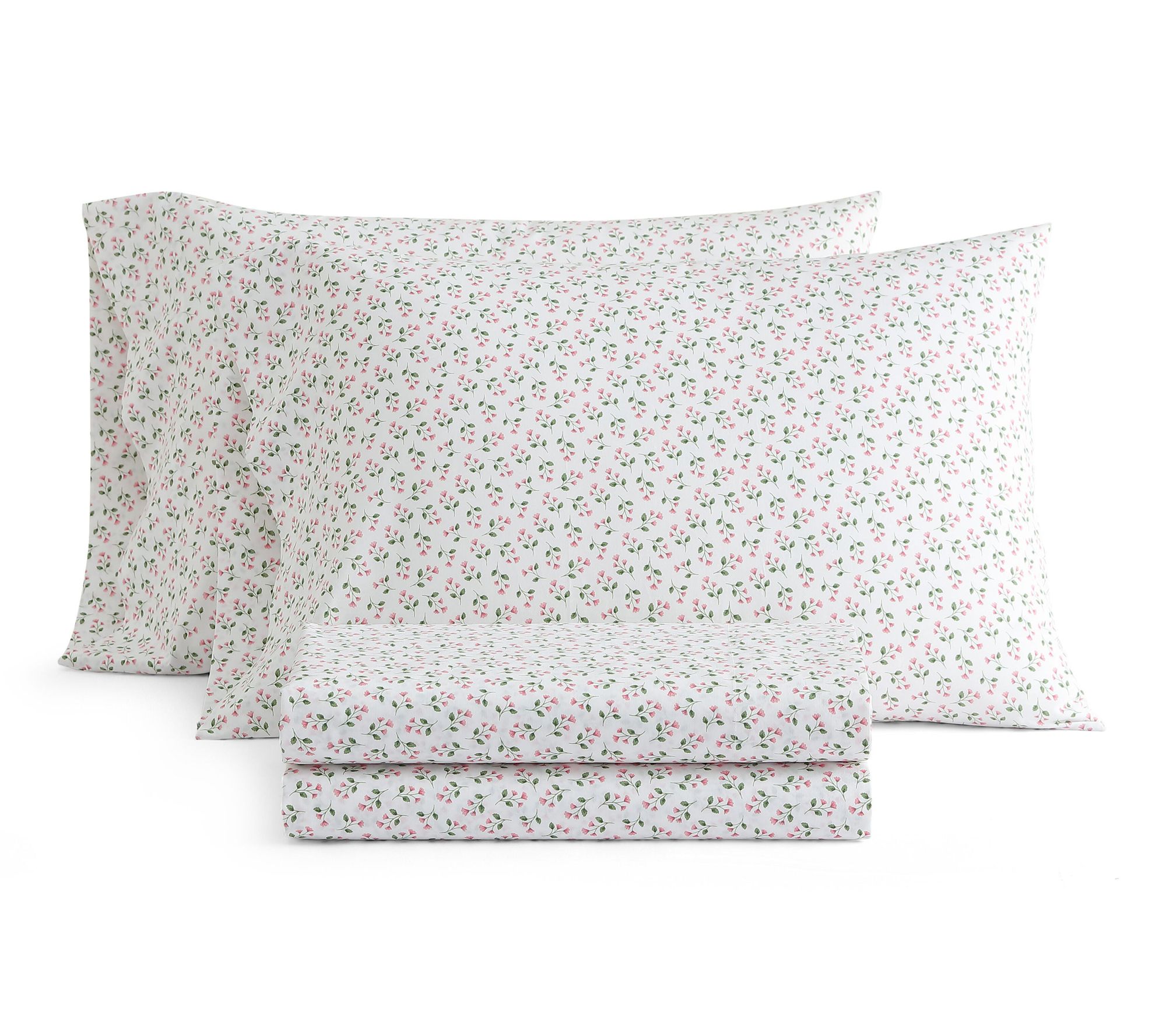 Martha Stewart Kennedy Floral White/Pink CottonQueen Sheet Se