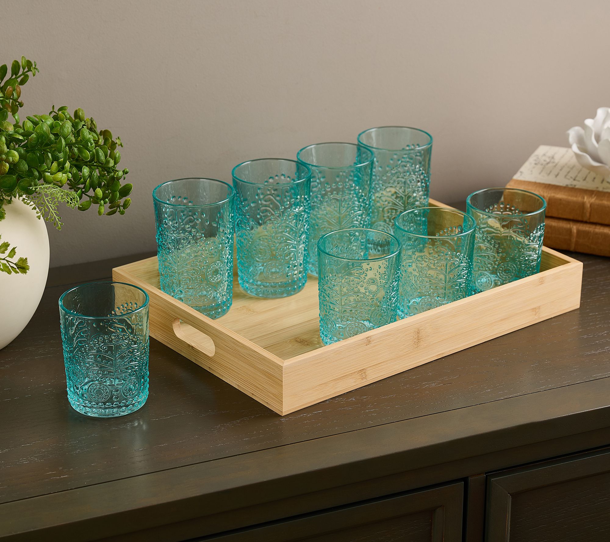 "As Is" Home Reflections Set of 8 Glasses with Tray