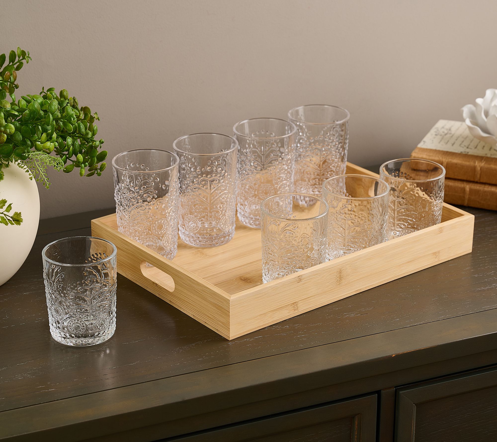 "As Is" Home Reflections Set of 8 Glasses with Tray