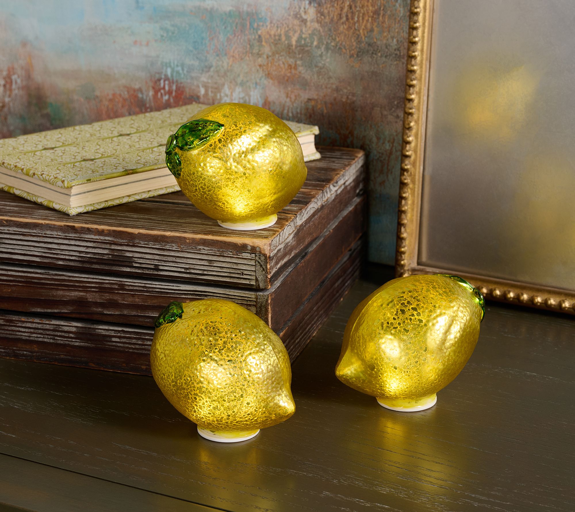 "As Is" Set of 3 Illuminated Mercury Glass Fruit by Valerie