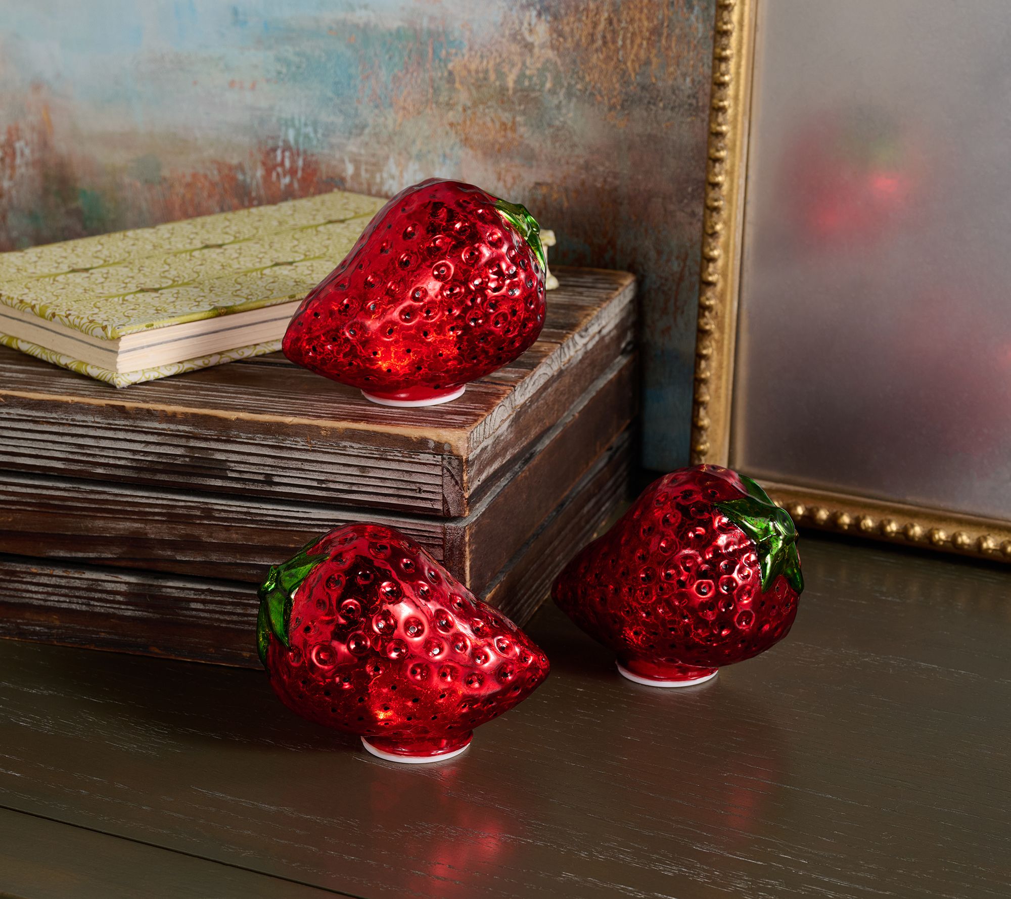 "As Is" Set of 3 Illuminated Mercury Glass Fruit by Valerie