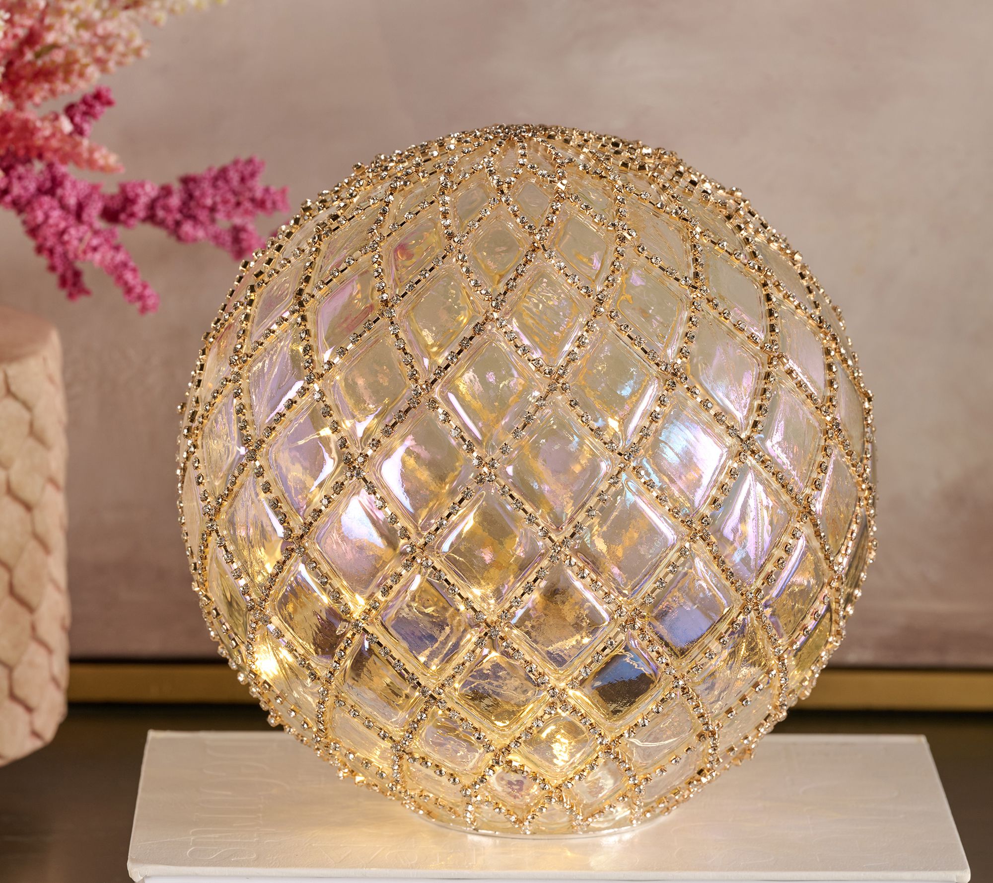 "As Is" 8" Illuminated Jeweled Glass Sphere by Valerie