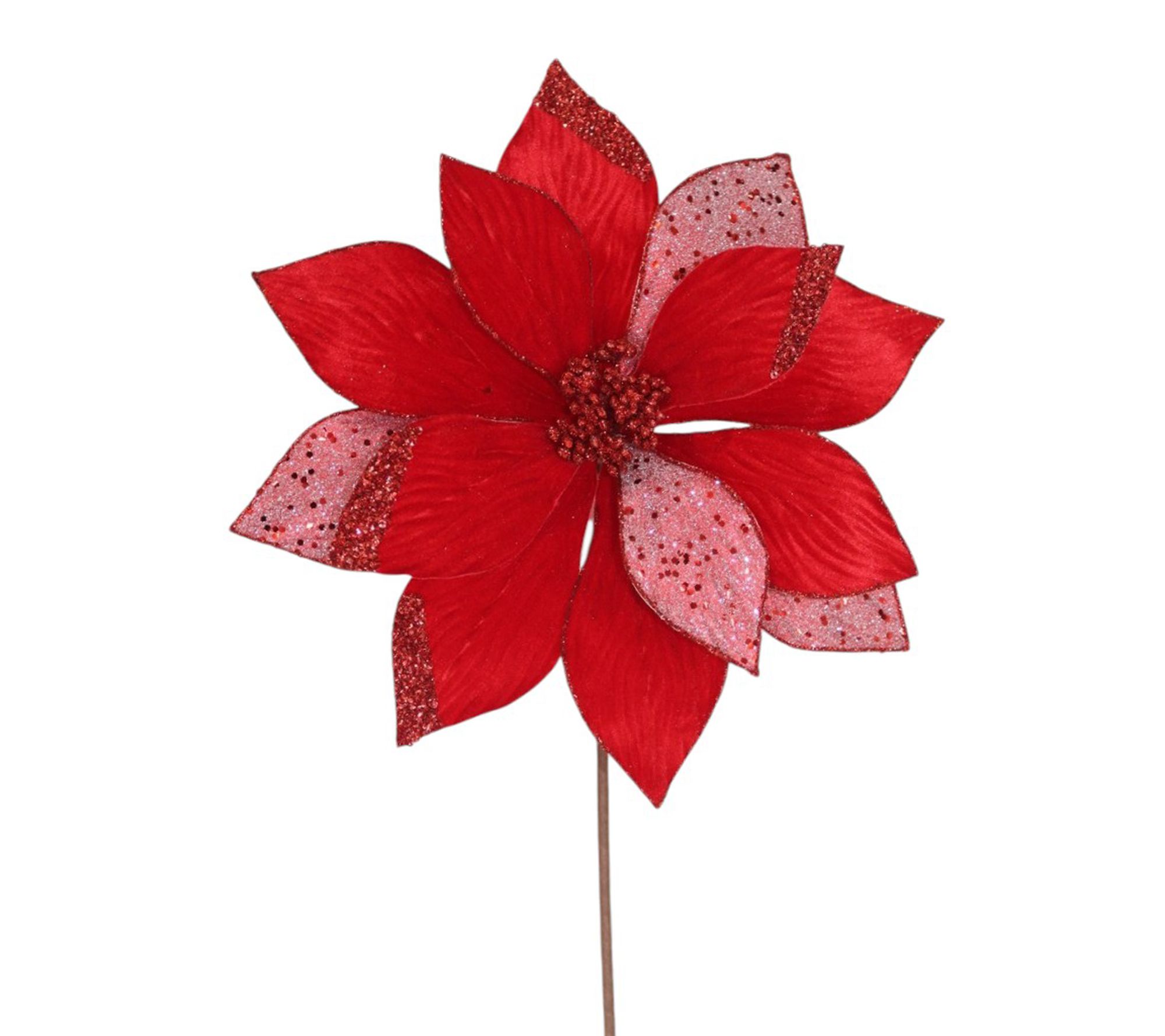 RC Home Decor-6 PCS Glitter Petals Poinsettia Stems
