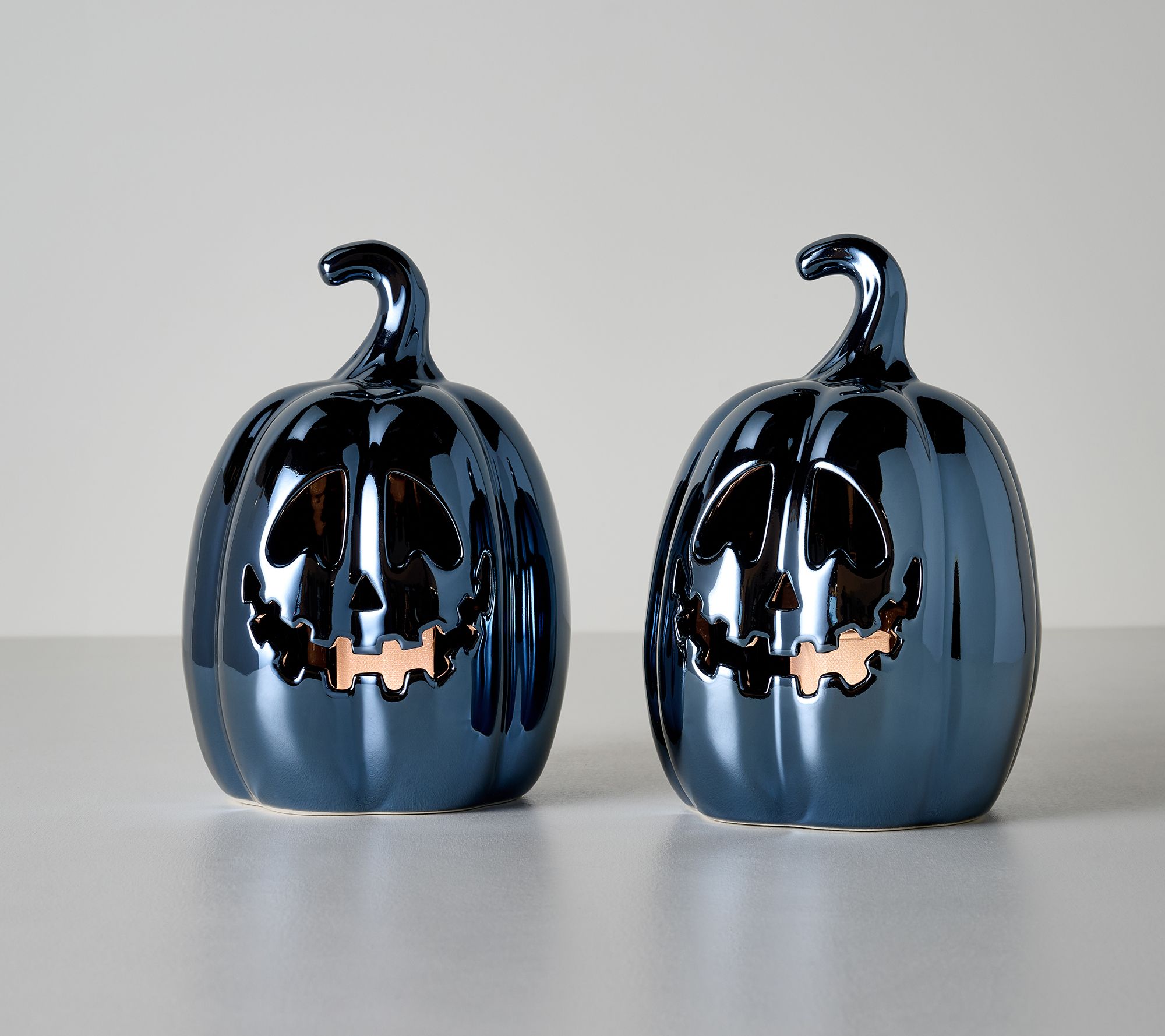 "As Is" S/(2) 9" Illuminated Ceramic Jack-O-Lanterns by Valerie