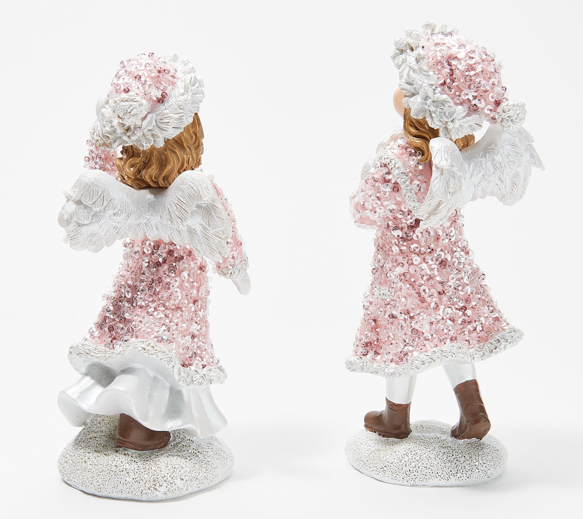 "As Is" Set /2 7" Glistening Winter Angel Figurines by Valerie