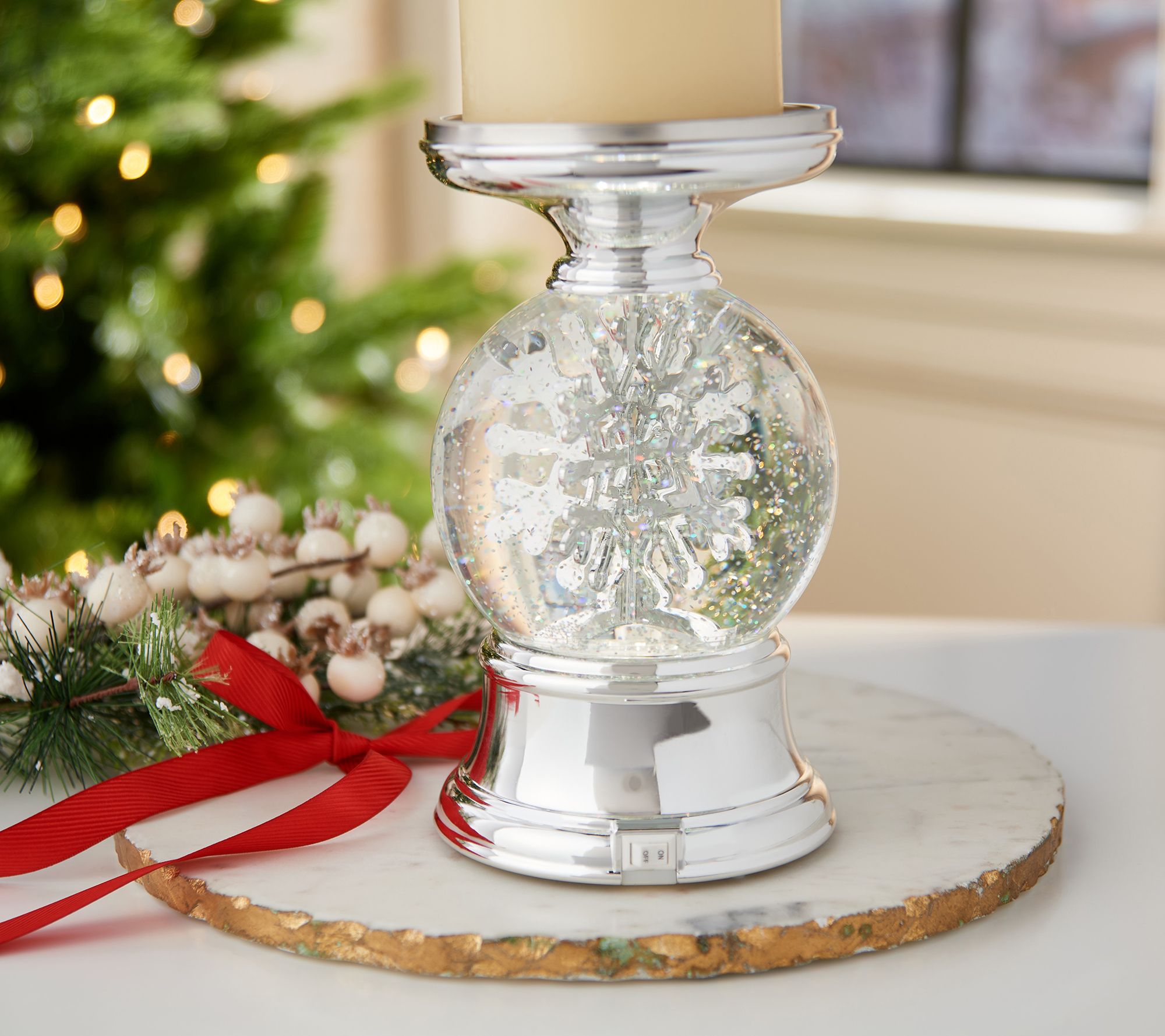 Bath and Body Works Home Decor Silver Tree Swirling Glitter Water Globe Star NEW 