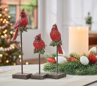 3-Piece Cardinals with Holly on Stands by Valerie - H228175
