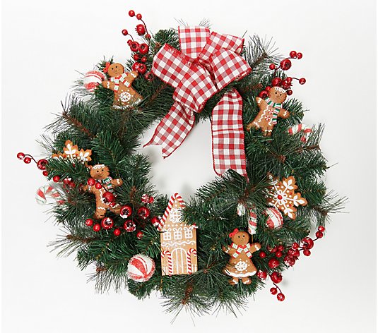 22" Gingerbread Kitchen Wreath with Ribbon by Valerie
