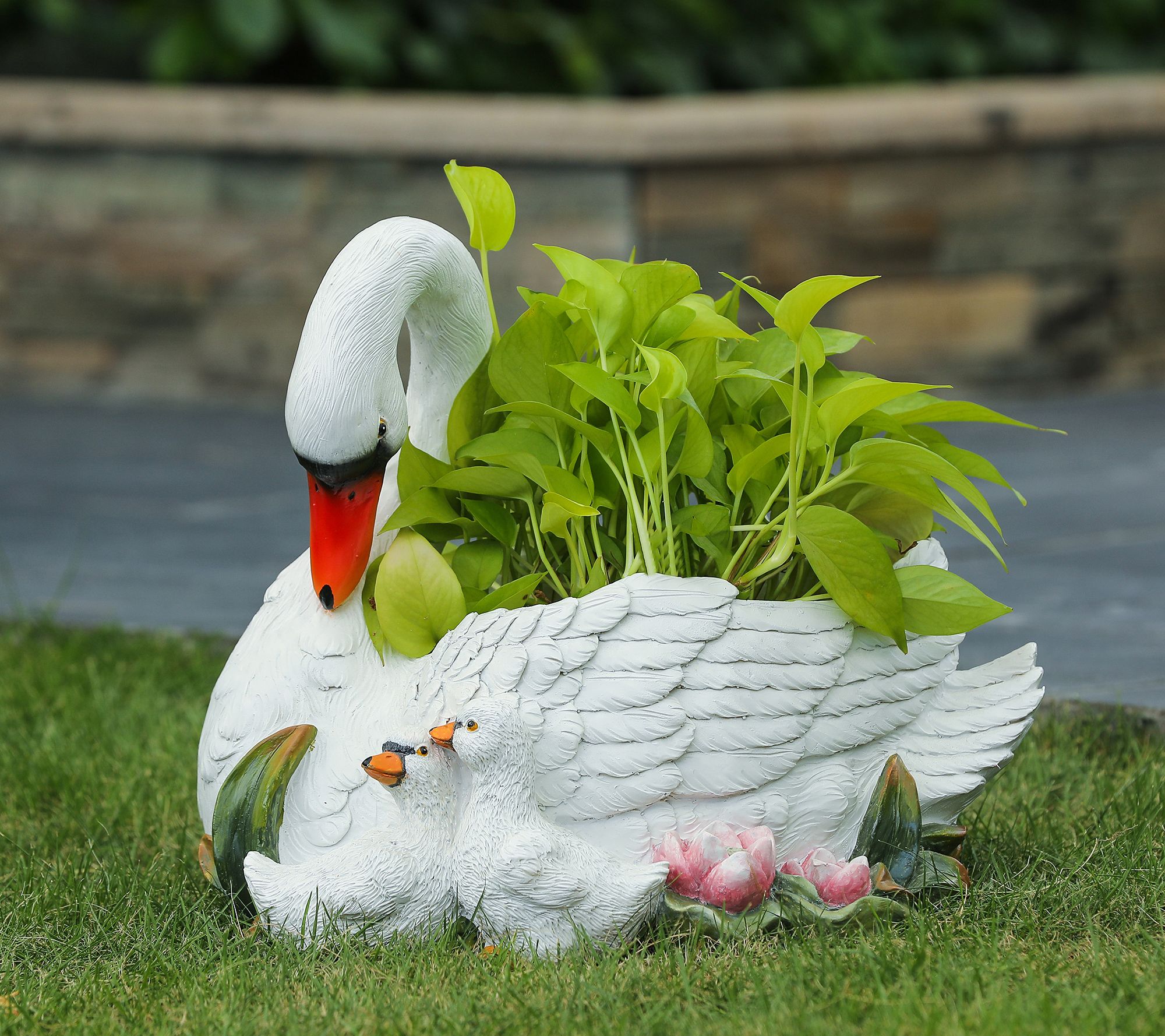 Luxen Home Resin White Swan Planter - QVC.com