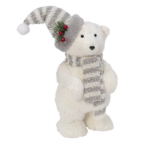 16-in H Polar Bear Figurine w/ Hat & Scarf by Gerson Co