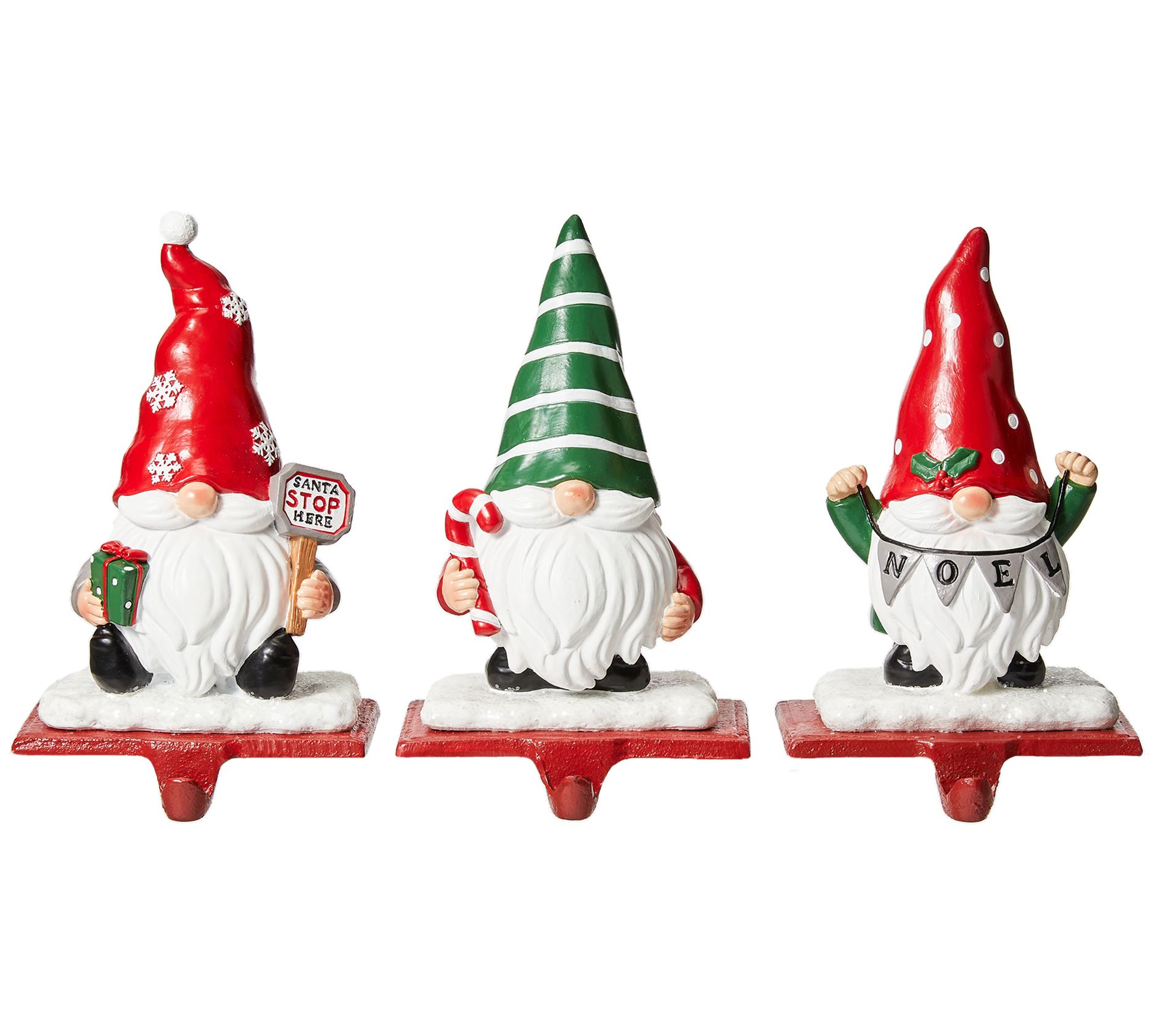 Glitzhome 7'' Christmas Gnomes Stocking Holders , Set of 3