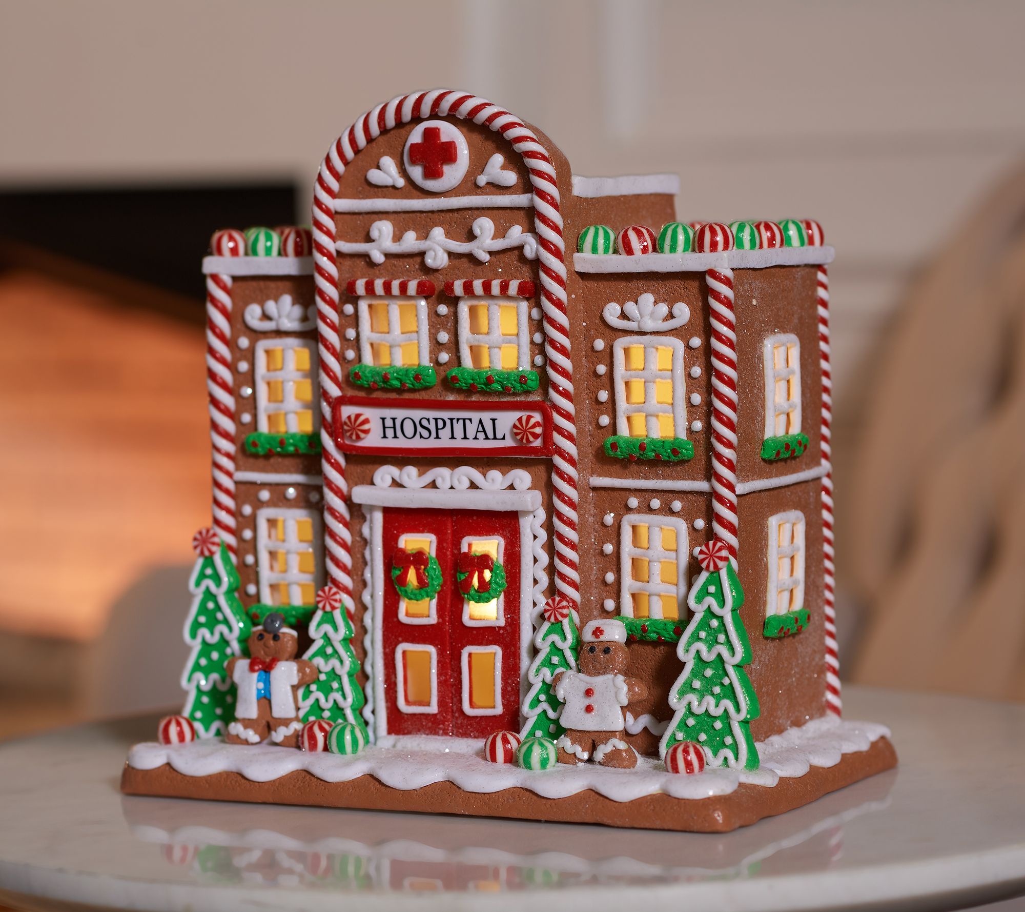 Illuminated Townsquare Gingerbread Hospital by Valerie
