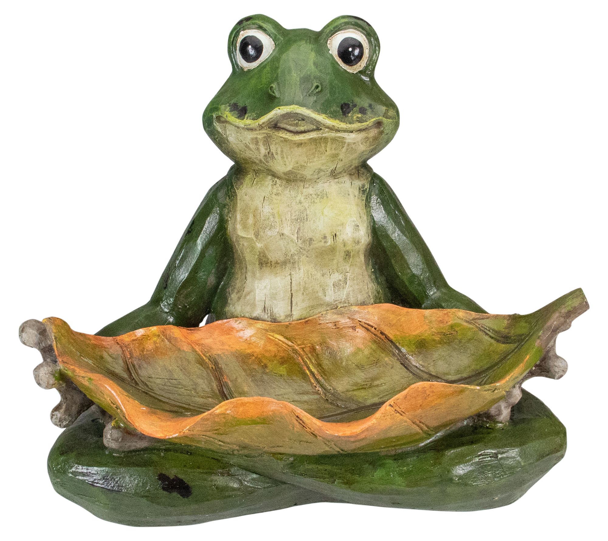 Northlight 14" Green Frog w/Leaf Birdfeeder Garden Statue