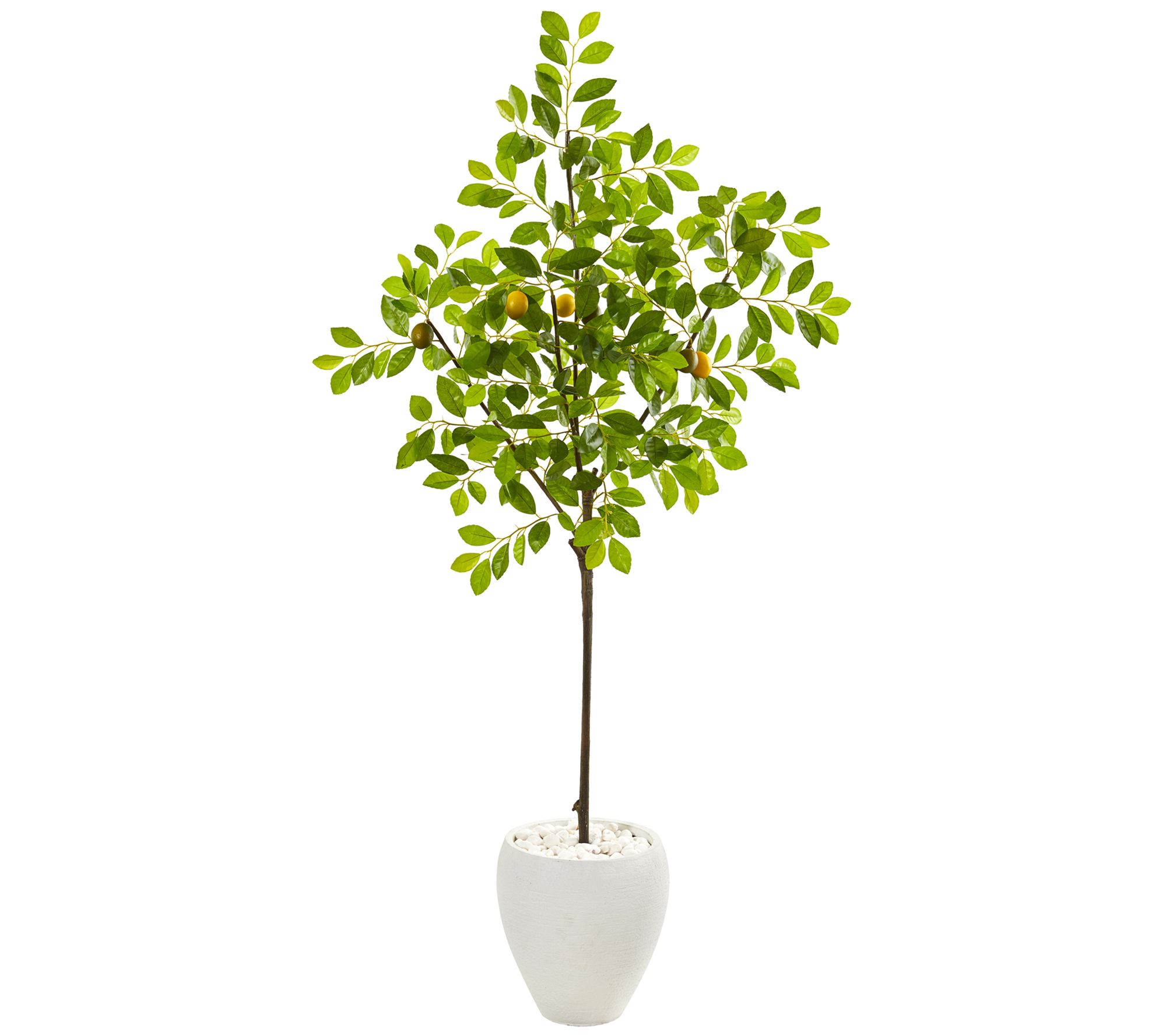 68" Lemon Tree in White Planter by Nearly Natural