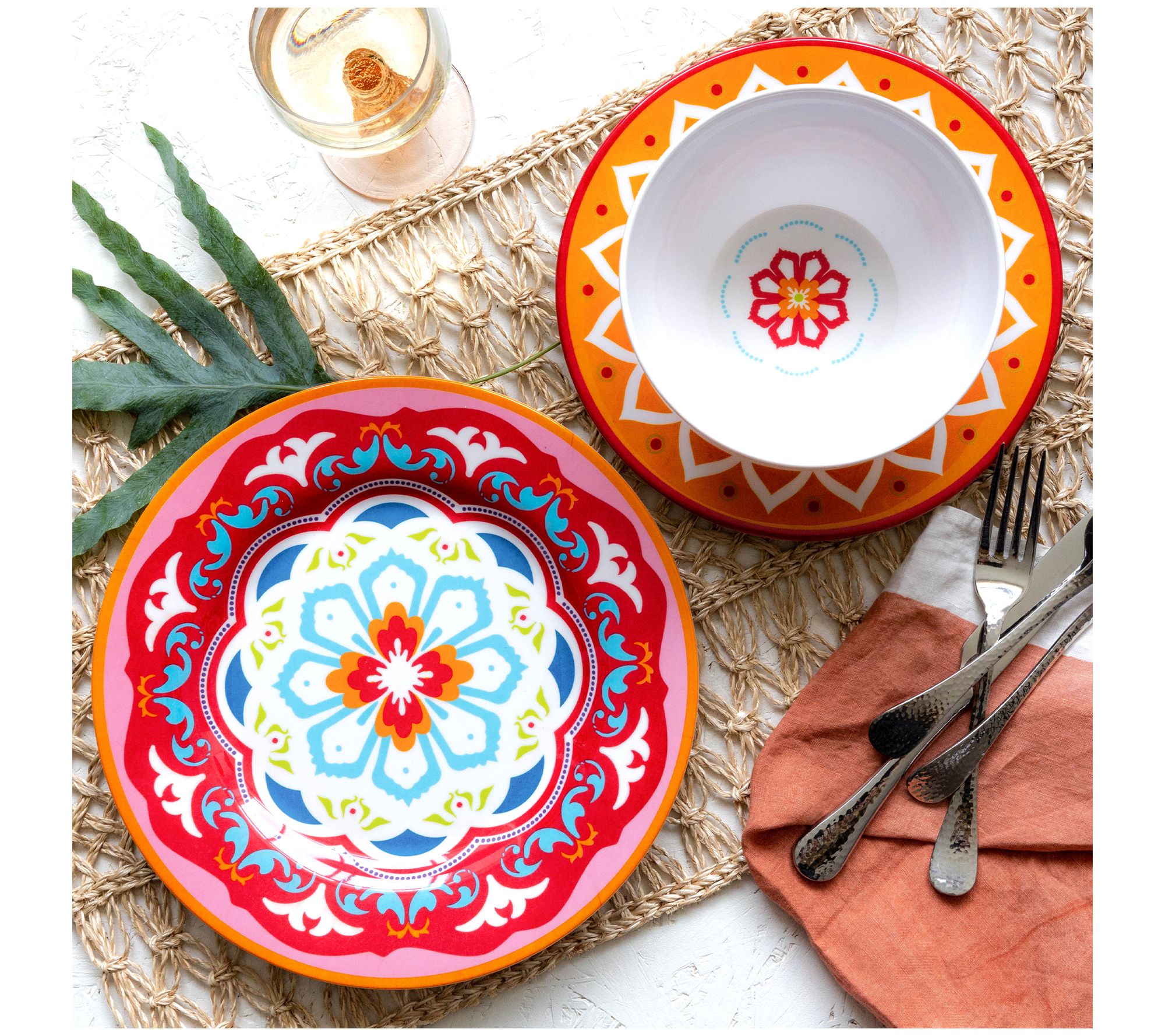 overandback Tropics 12 Piece Melamine Dinnerware Set QVC