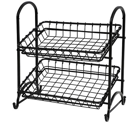 2-Tier Metal Basket with Durable Finish and Removable Baskets