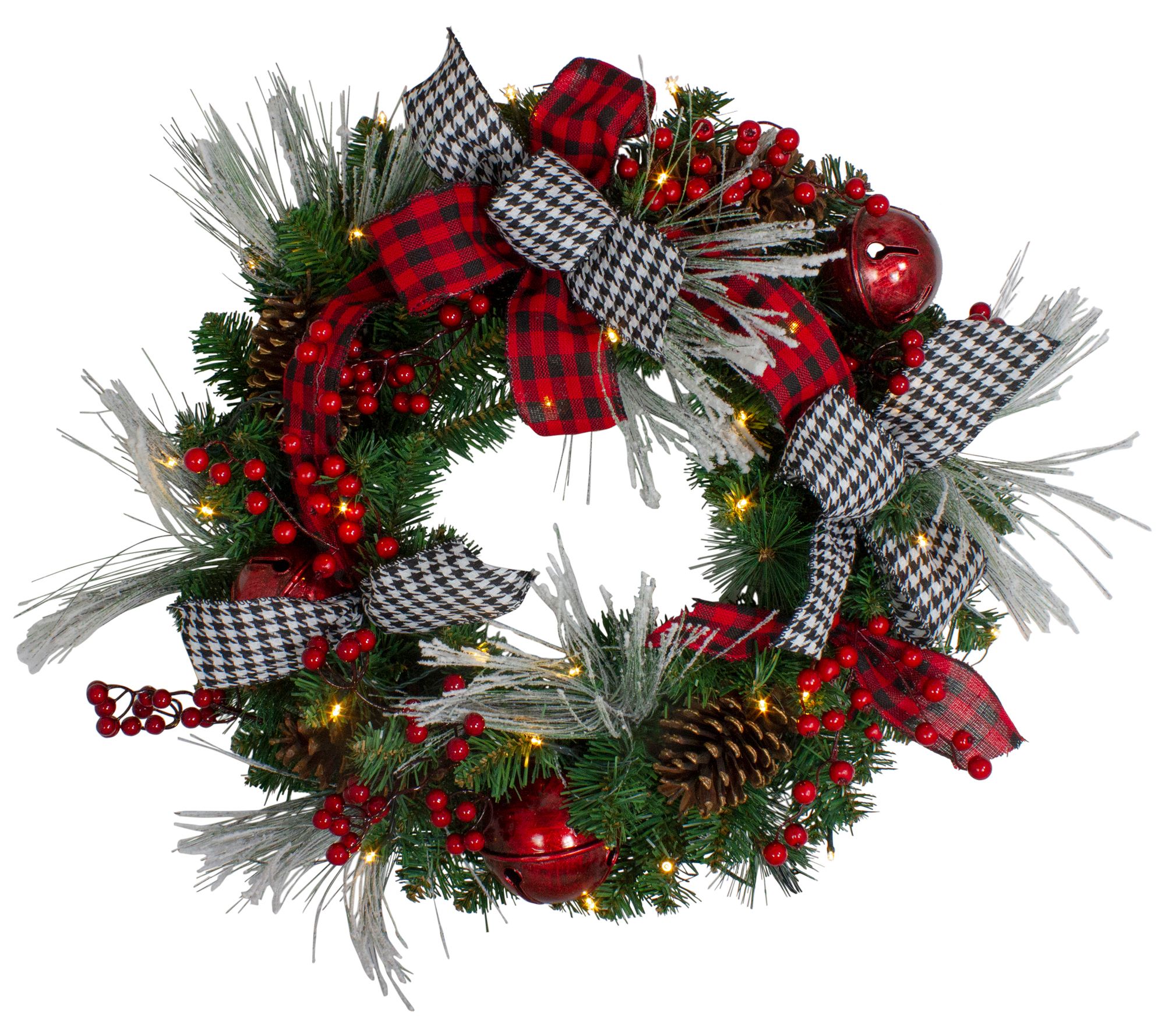 Northlight Plaid and Houndstooth 24" Wreath Warm White Lights