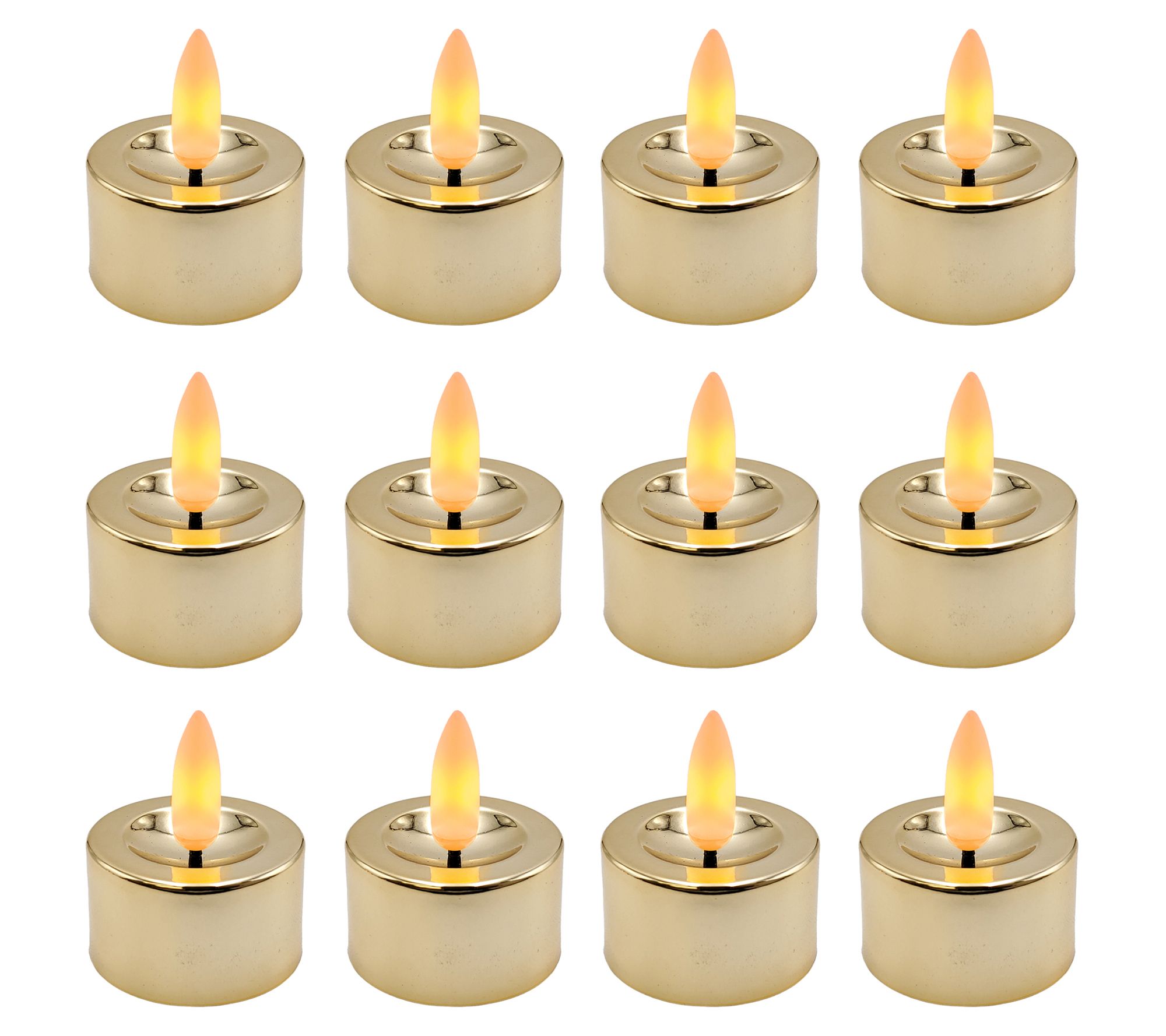 LumaBase 12ct Gold Battery-Operated 3D Wick Flame Tealights