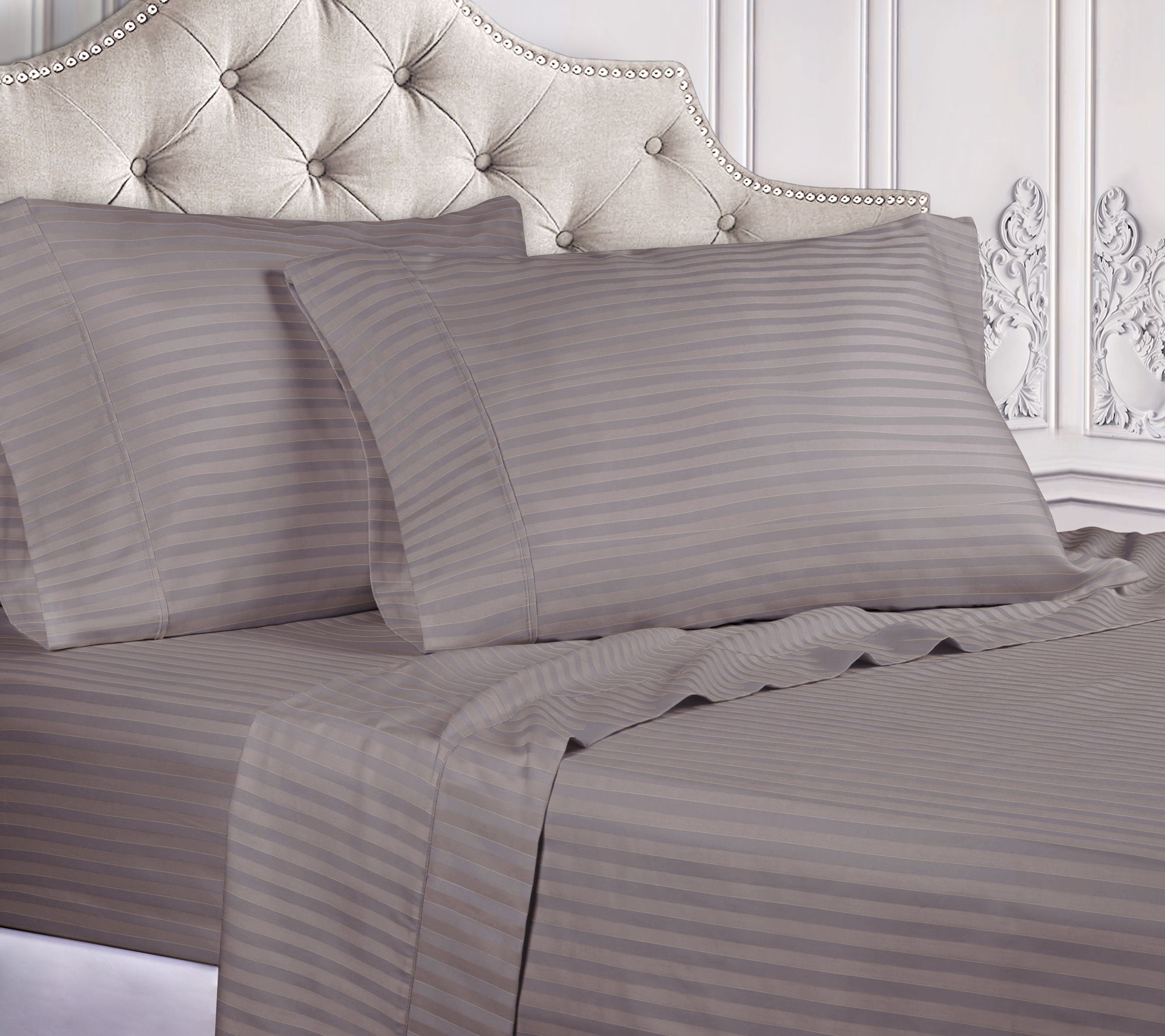 Superior 300TC Egyptian Cotton Striped Sheets, Olympic Queen