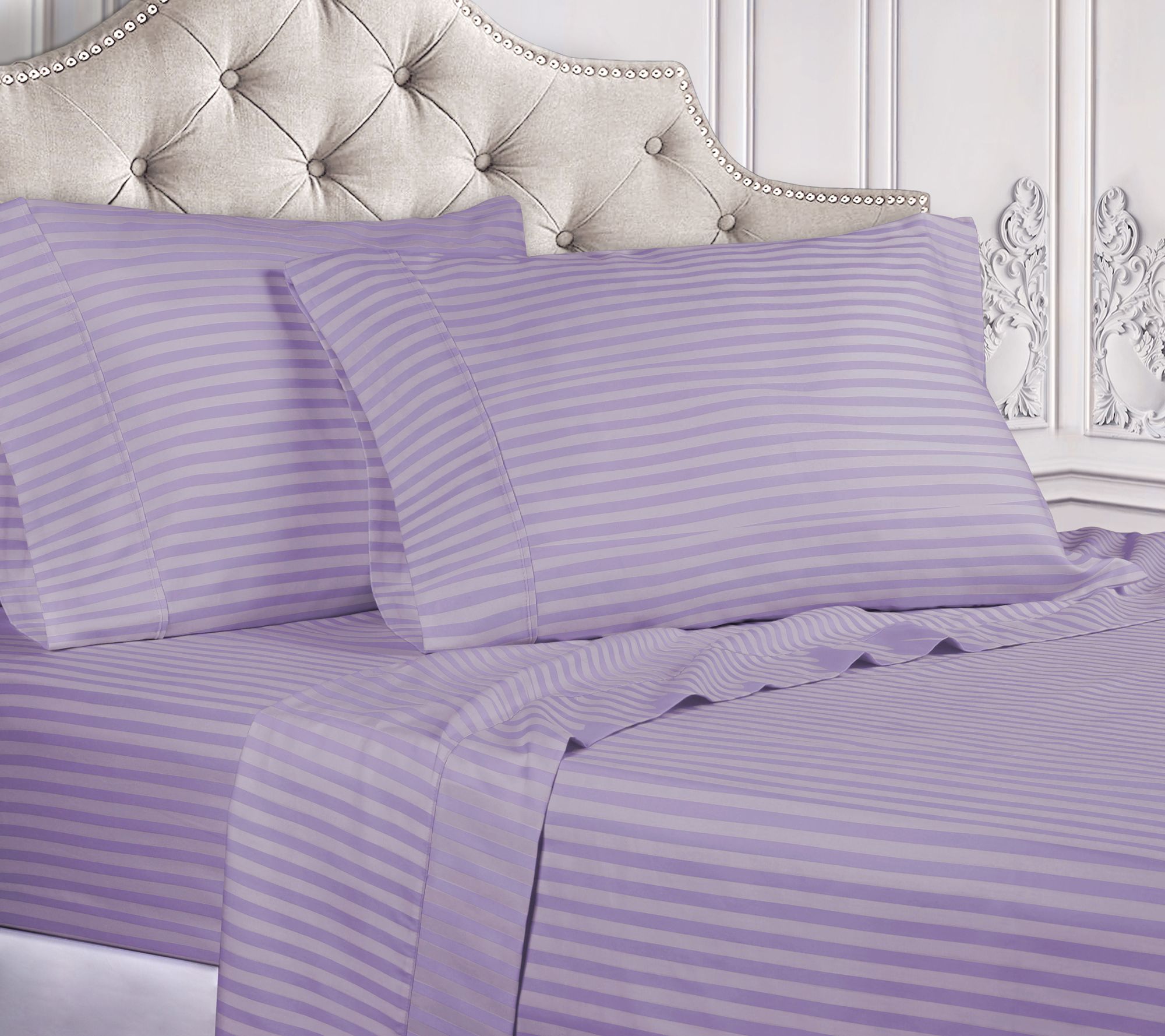 Superior 300TC Egyptian Cotton Striped Sheets, Olympic Queen