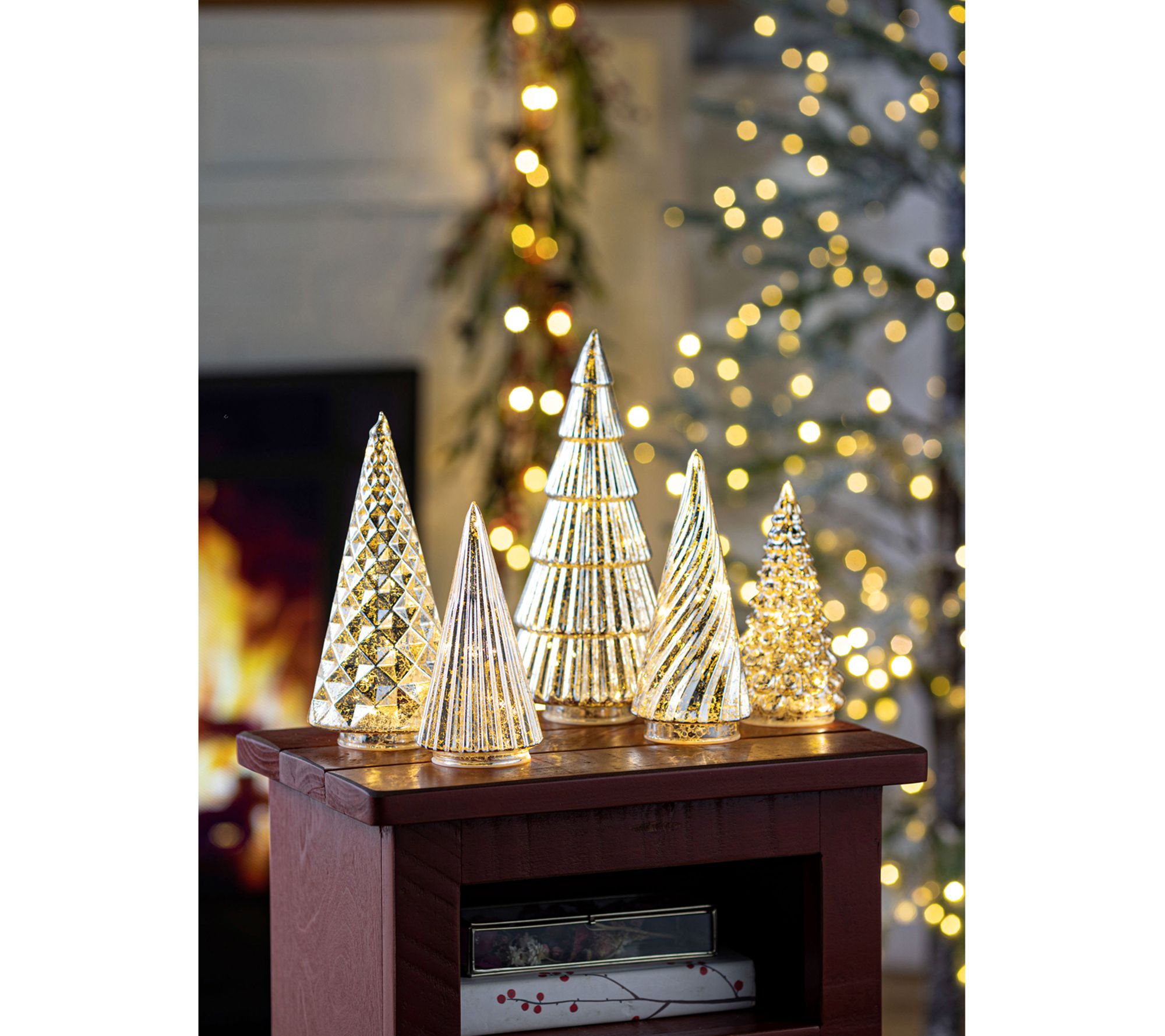 Barbara King Set of 5 Illuminated Staggered Tabletop Trees