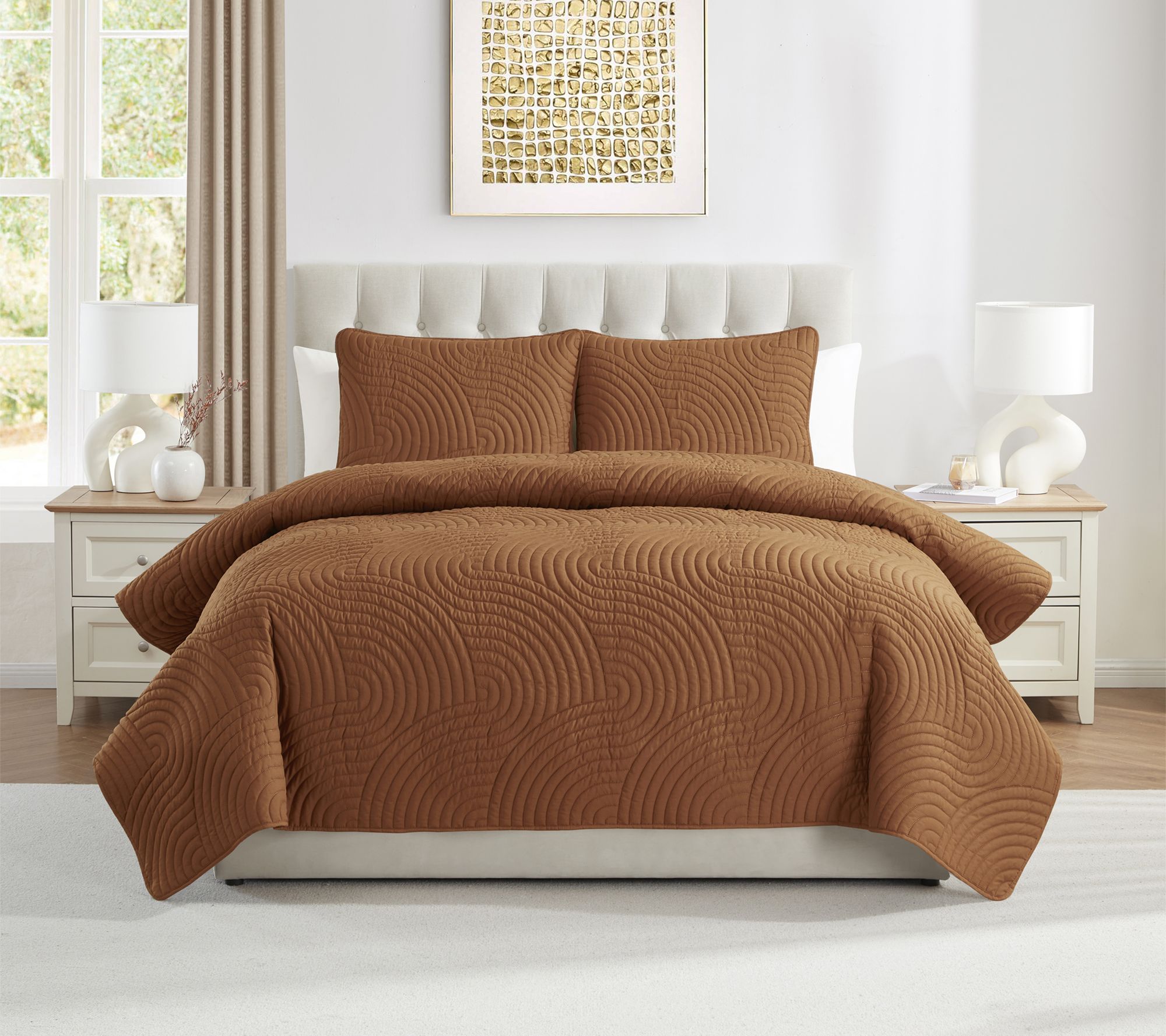 VCNY Home Sands 3pc Curved Textured Quilt Set,Full/ Queen