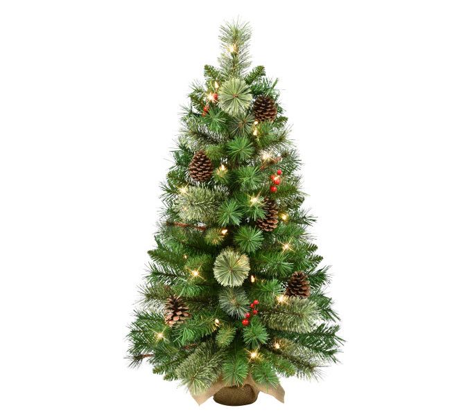 Puleo 3ft Pre-Lit Pine Artificial Christmas Tree in Burlap Sac - QVC.com