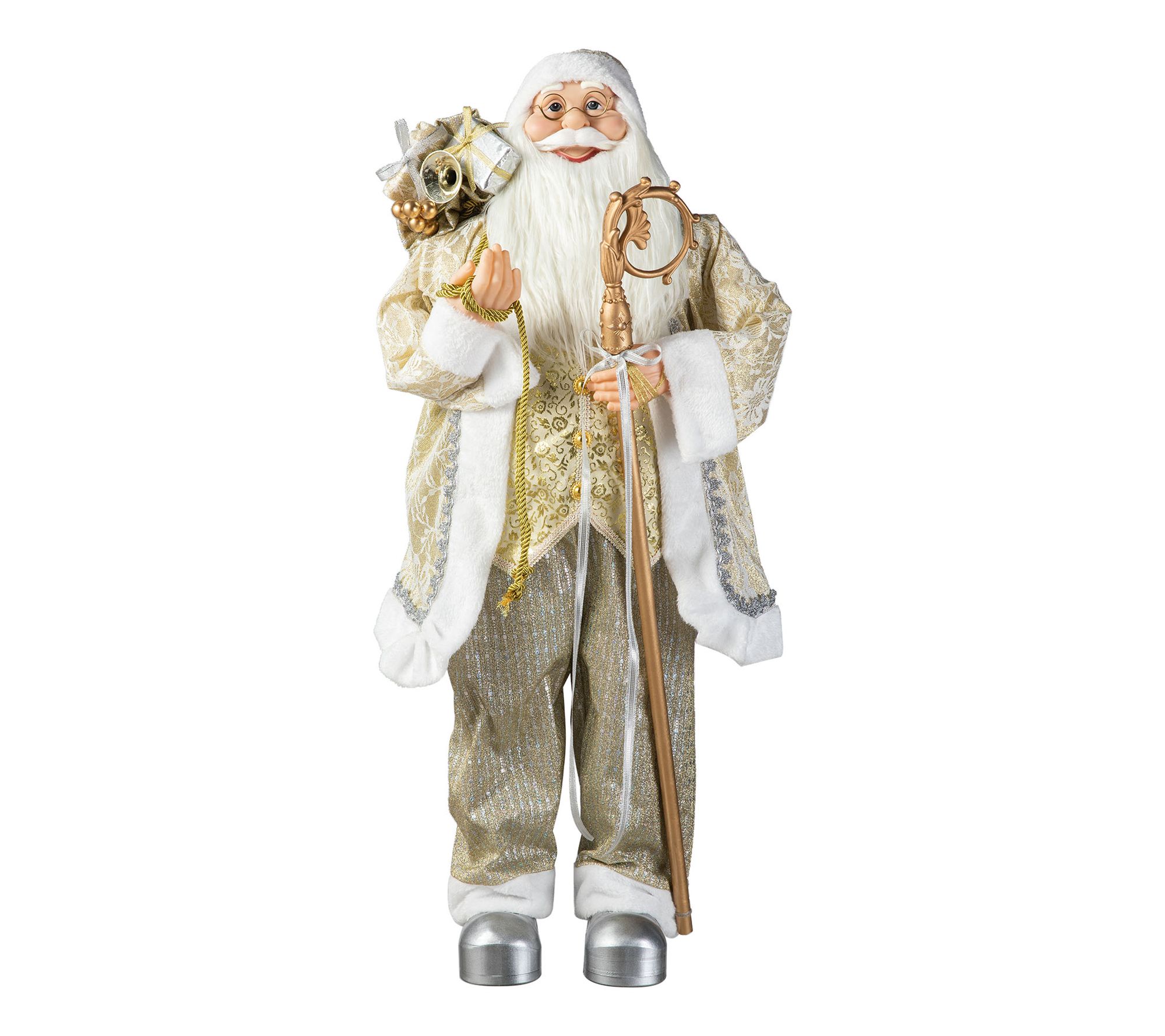 Glitzhome 35"H Faux Fur Classi c Christmas San ta Figurine