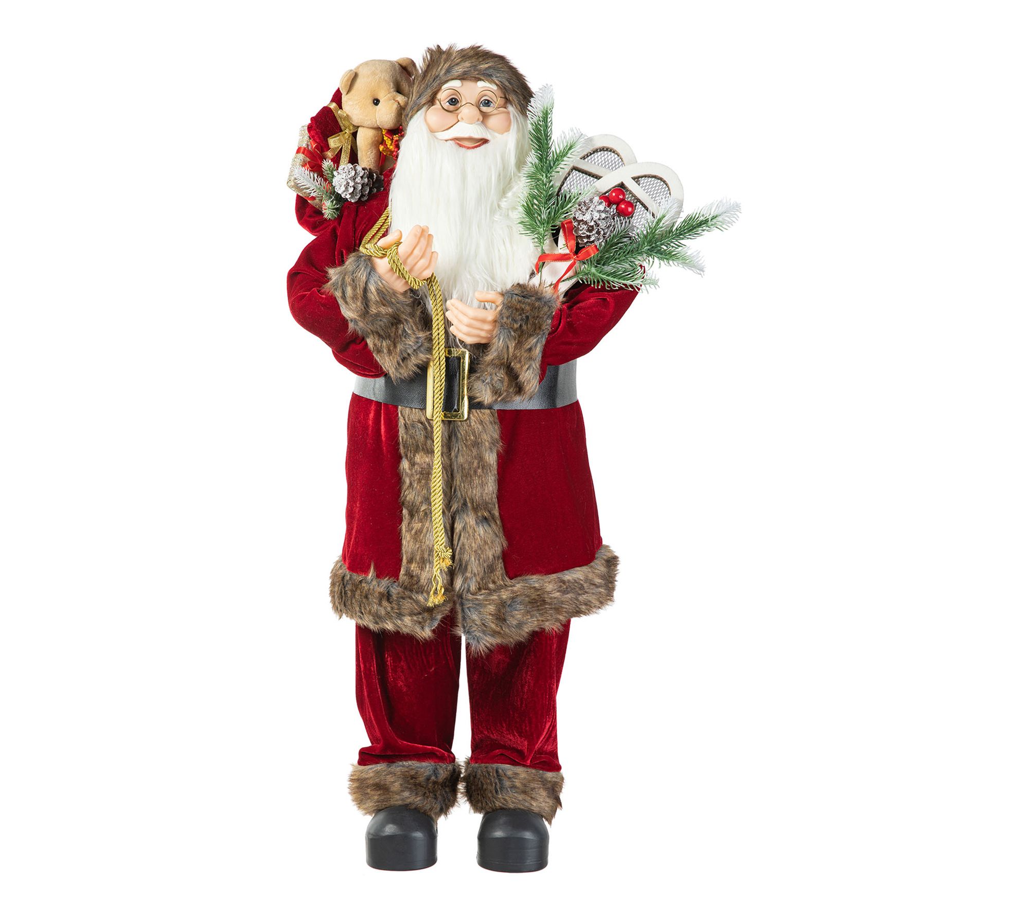 Glitzhome 35"H Faux Fur Classic Christmas SantaFigurine