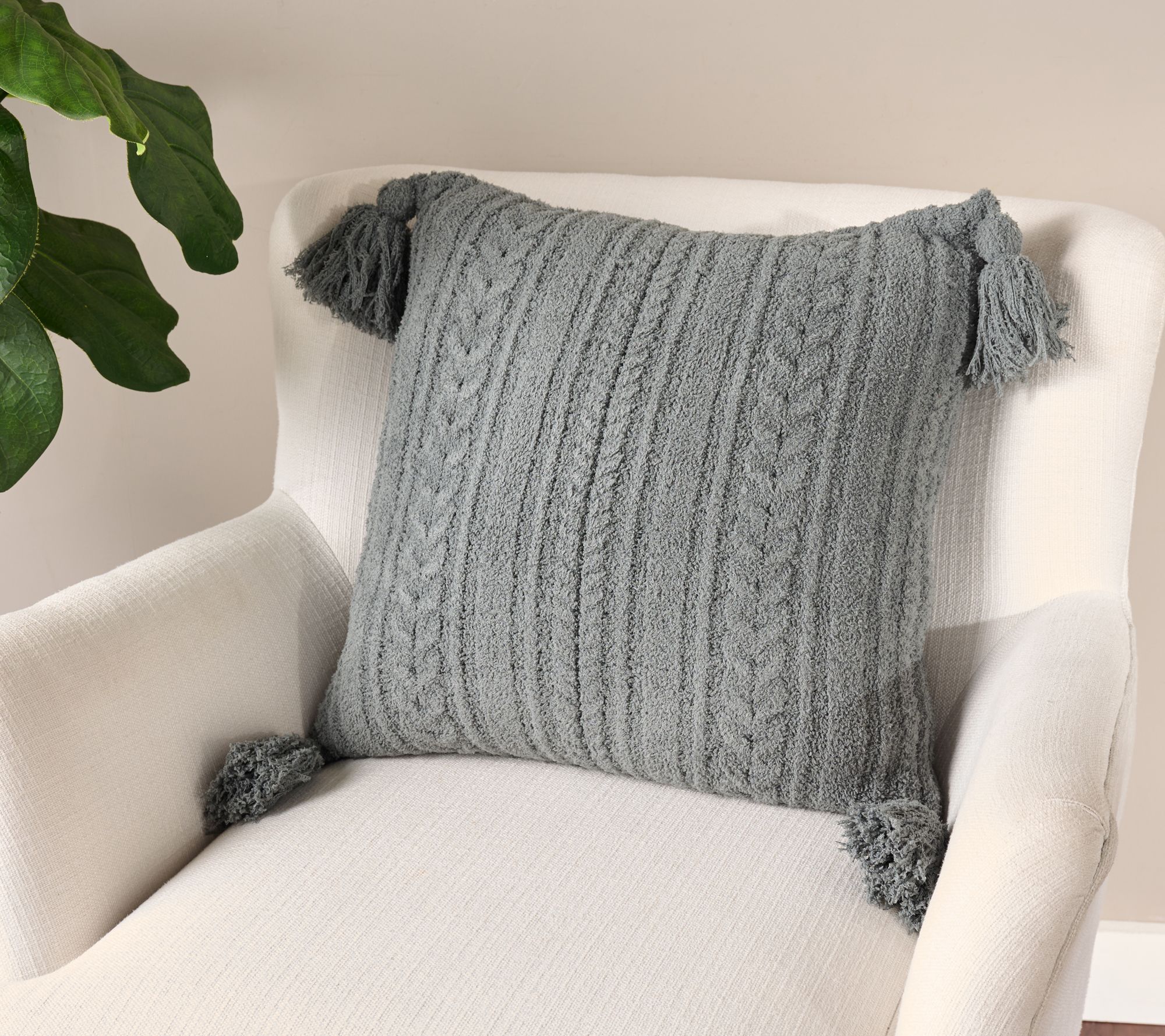 Barefoot Dreams CozyChic 20"x20" Cable Pillow with Tassels