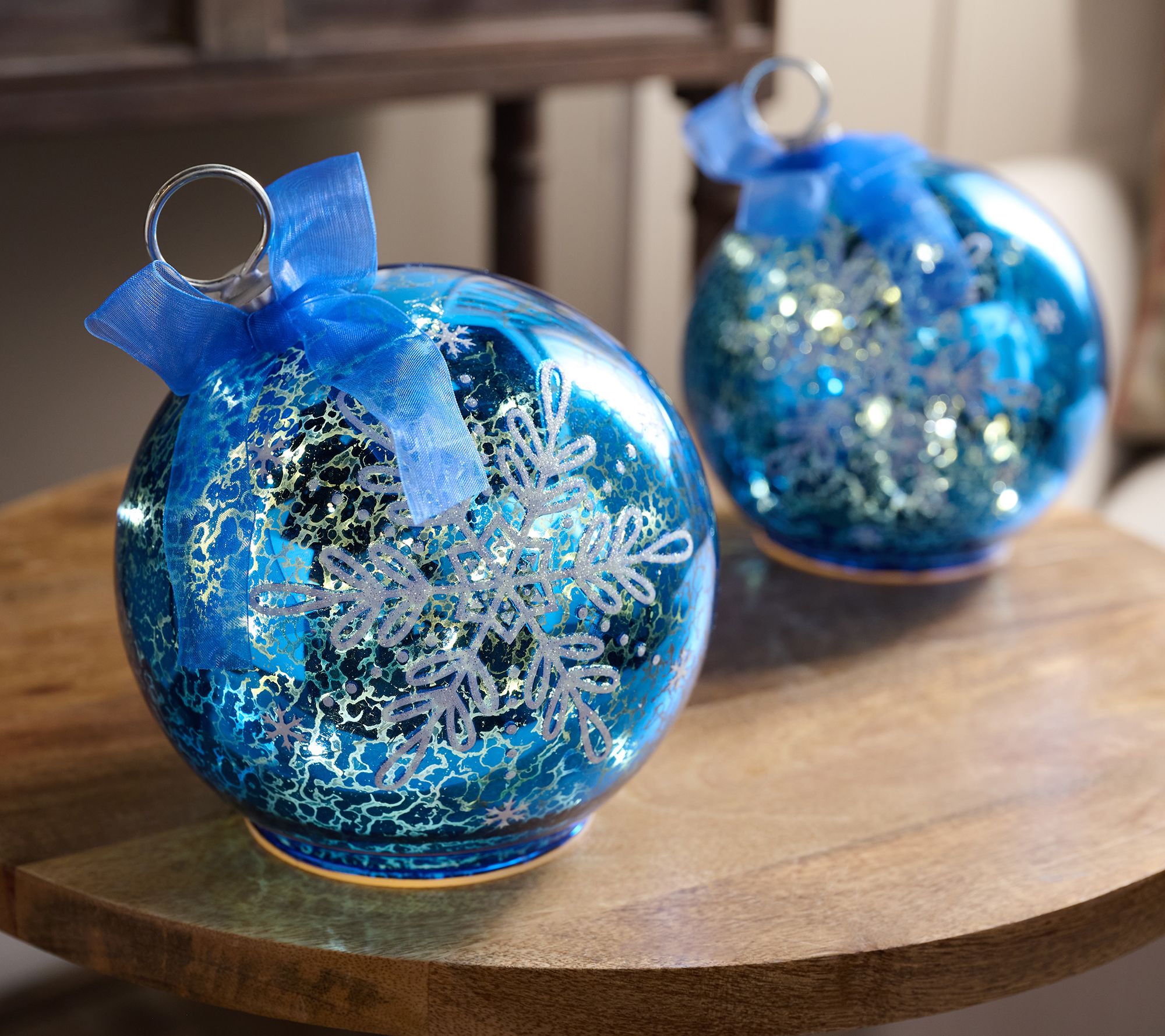 "As Is" S/2 Illuminiated Snowflake Ornaments by Valerie