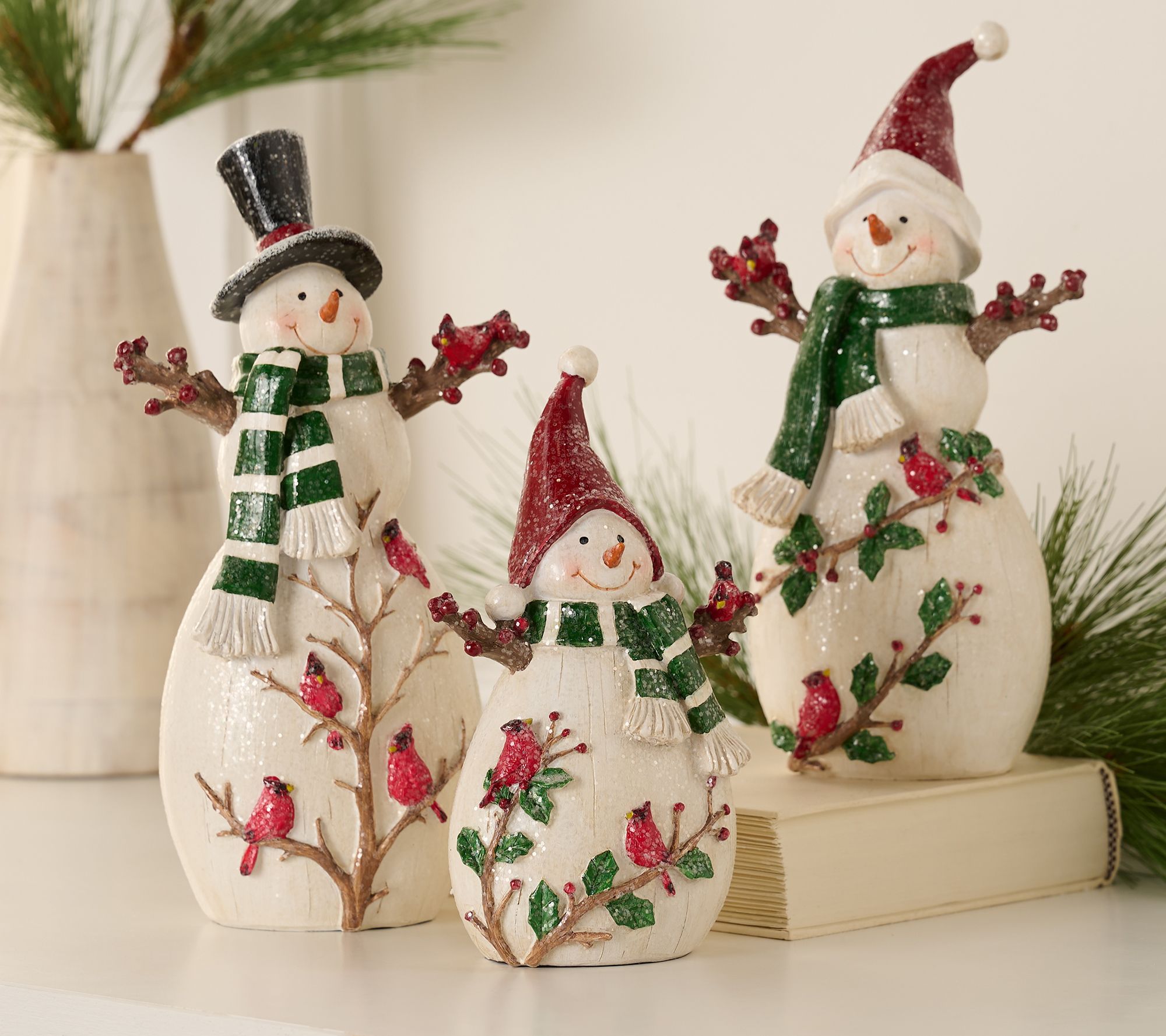 3-Piece Snowman Family with Cardinals by Valerie