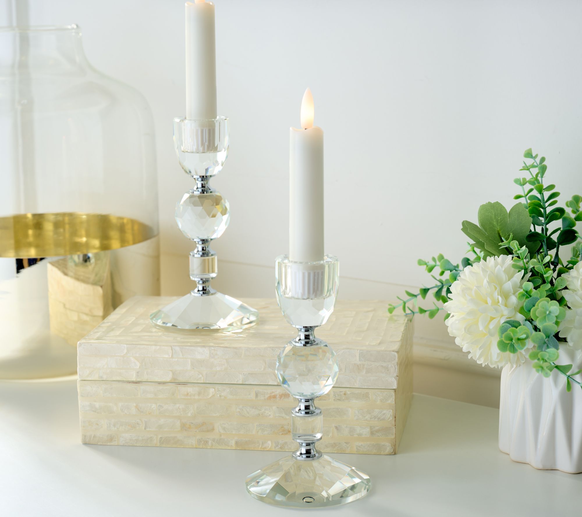 Set of (2) 5.5" Faceted Glass Taper Holders by Valerie