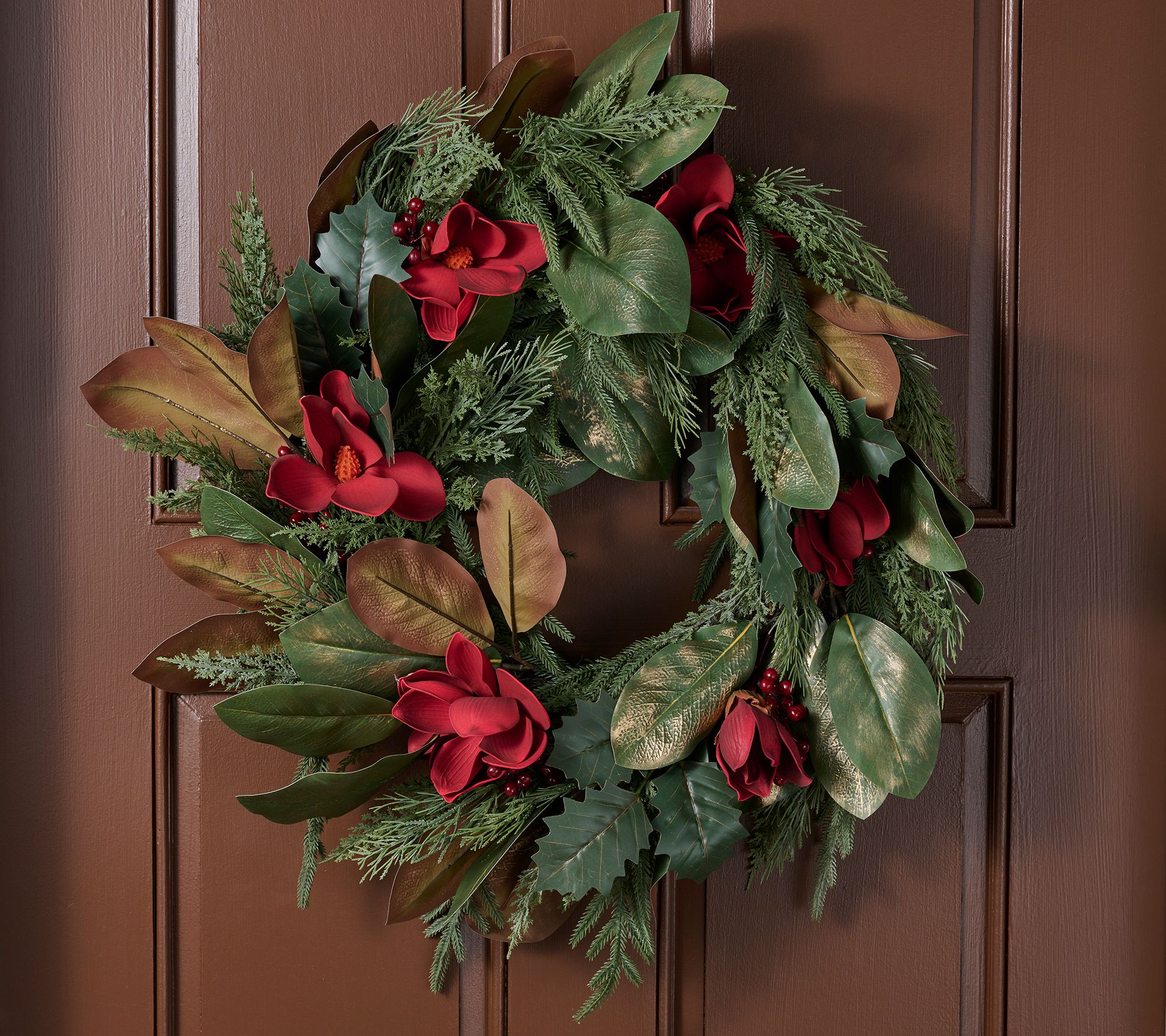 24" Magnola & Pine Floral Holiday Wreath by Kim Gravel