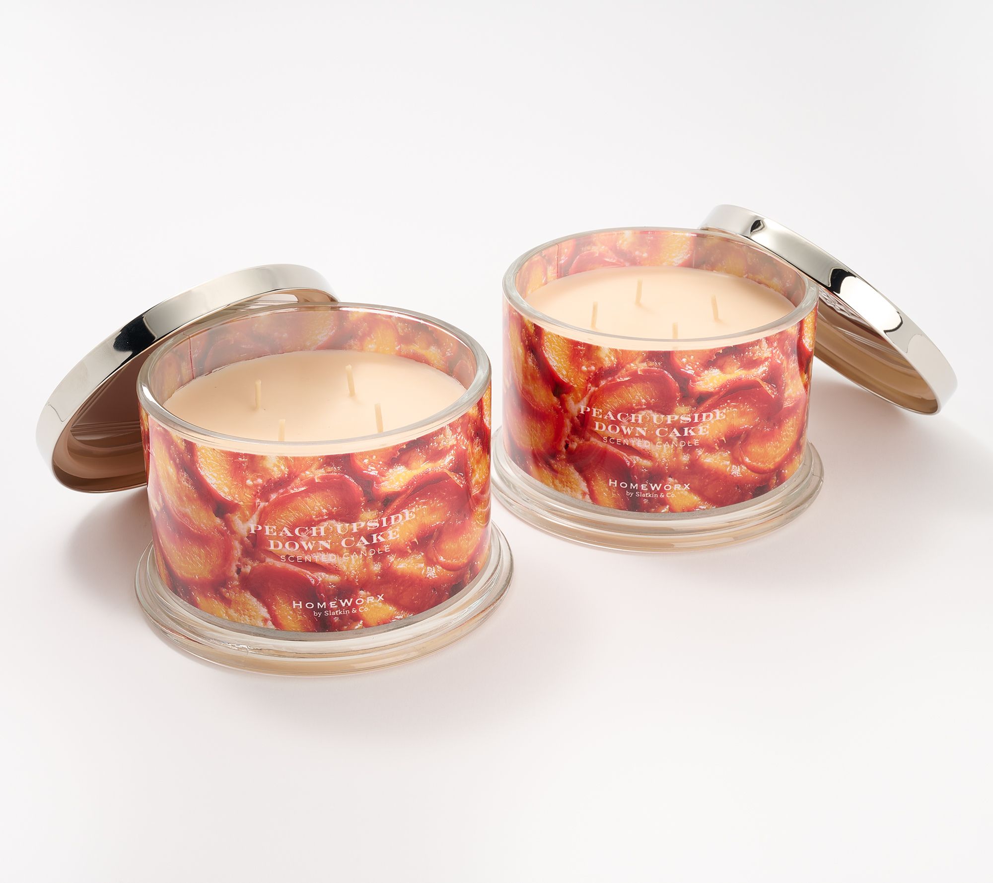 "As Is" HomeWorx by Slatkin & Co. S/2 18oz Peach Cake Candles