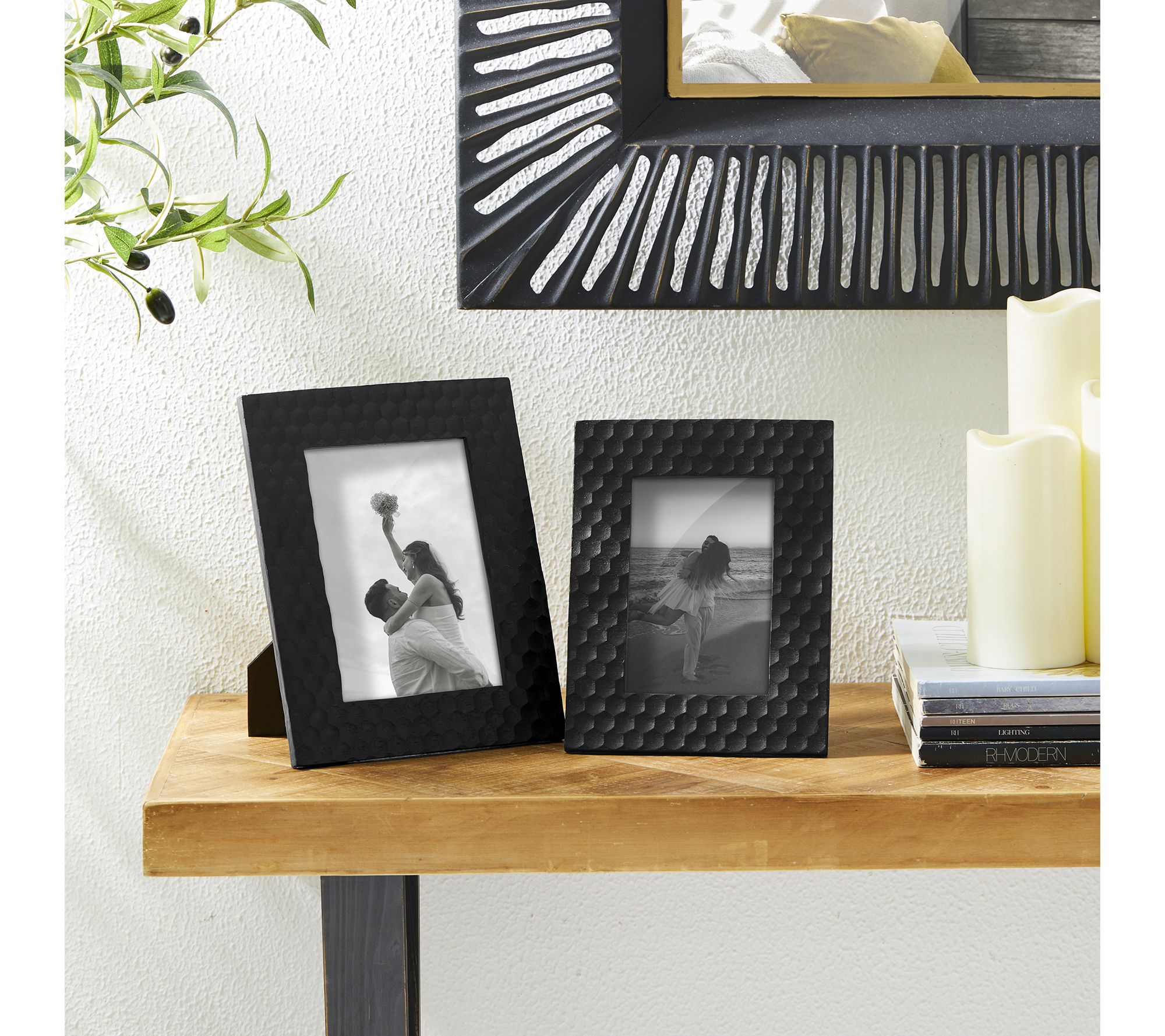 Glitzhome Black Honeycomb Resin Tabletop Picture Frame S/2