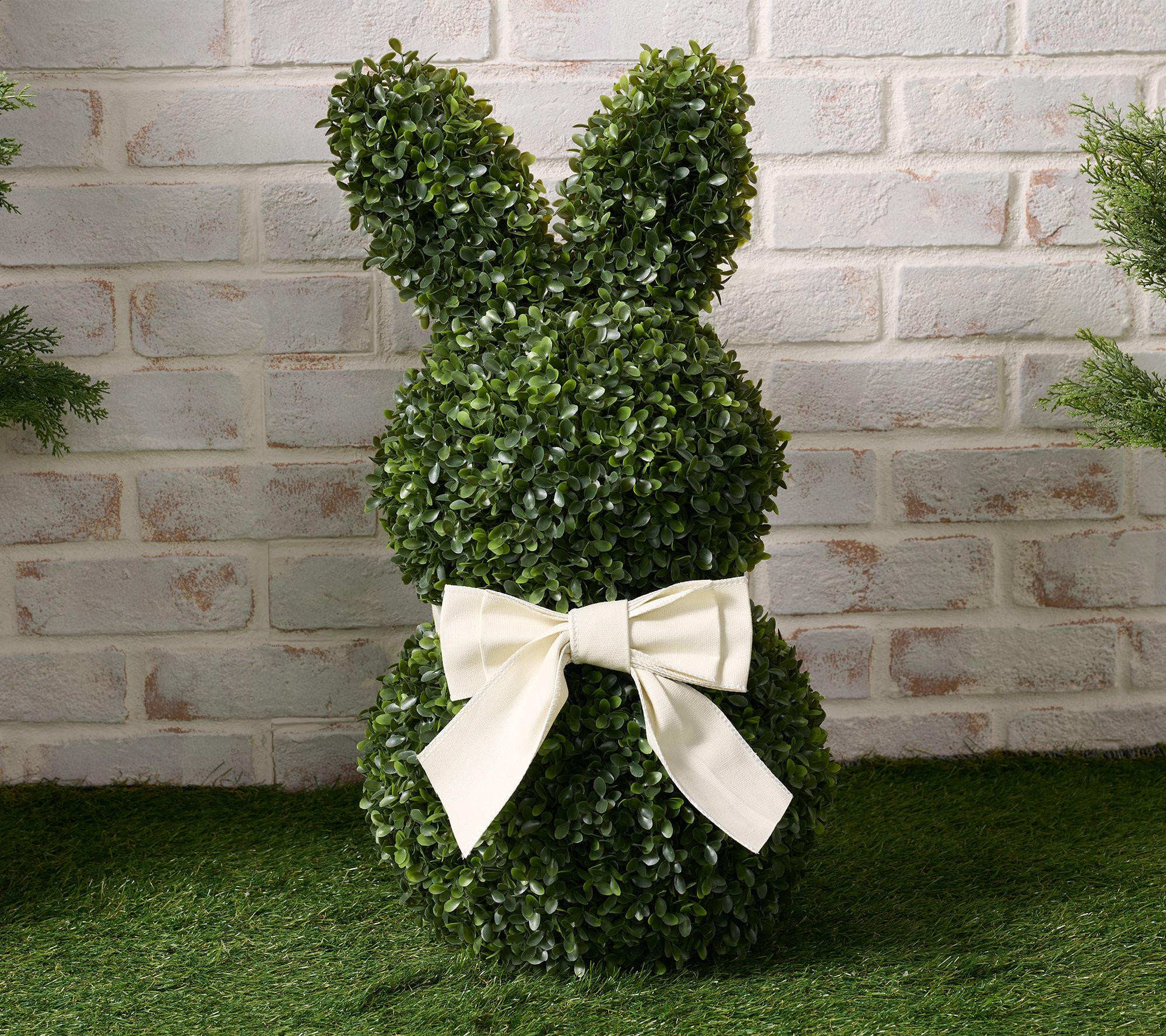"As Is" Indoor/ Outddoor 24" Boxwood Bunny with Bow and Stakes Valerie